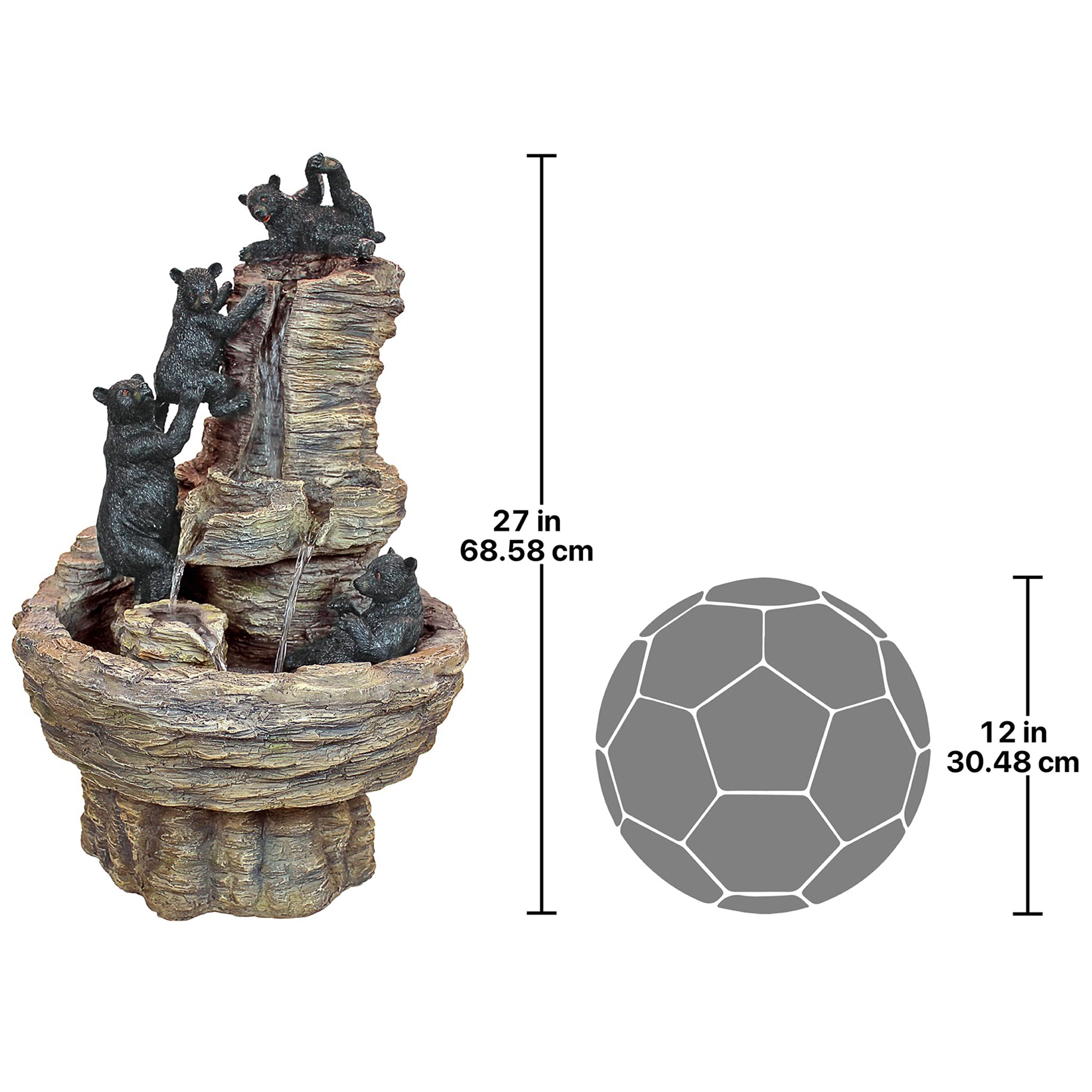 Rocky Mountain Splash Black Bears Outdoor Garden Water Fountain - Natural Stone Decorative Water Feature for Patio, Yard, and Garden Landscaping
