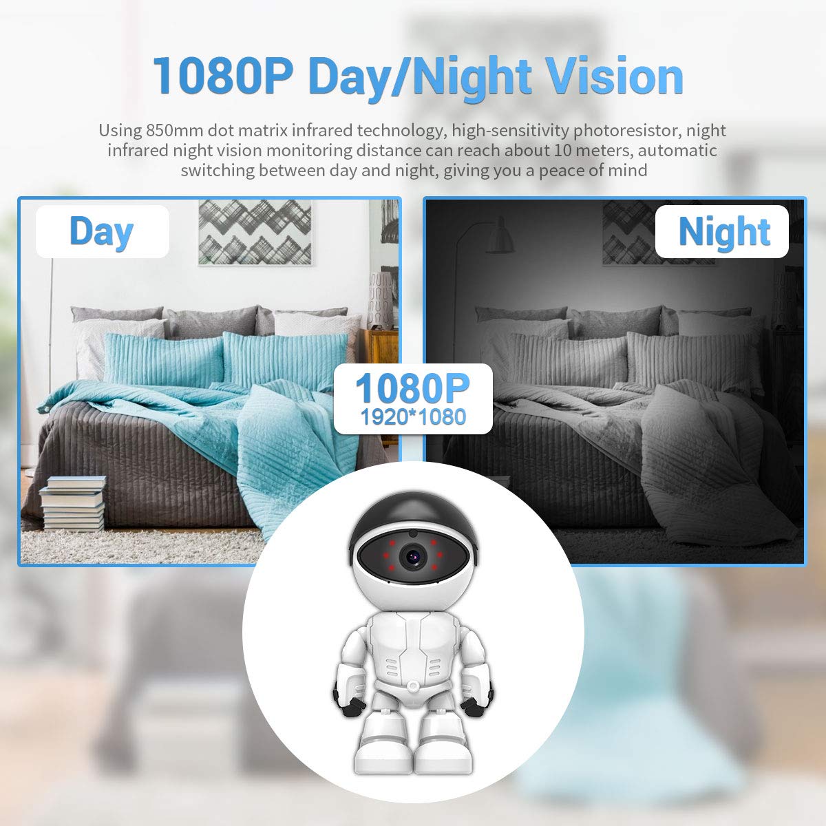 2MP 1080P HD WiFi Security Camera with 2.8mm Lens, 10M IR Night Vision, Motion Detection & Auto Tracking, Built-in Mic, AI Human Detection, PTZ IP Camera for Home/Office Surveillance - Indoor/Outdoor Use, Baby/Pet Monitoring, Business Security
