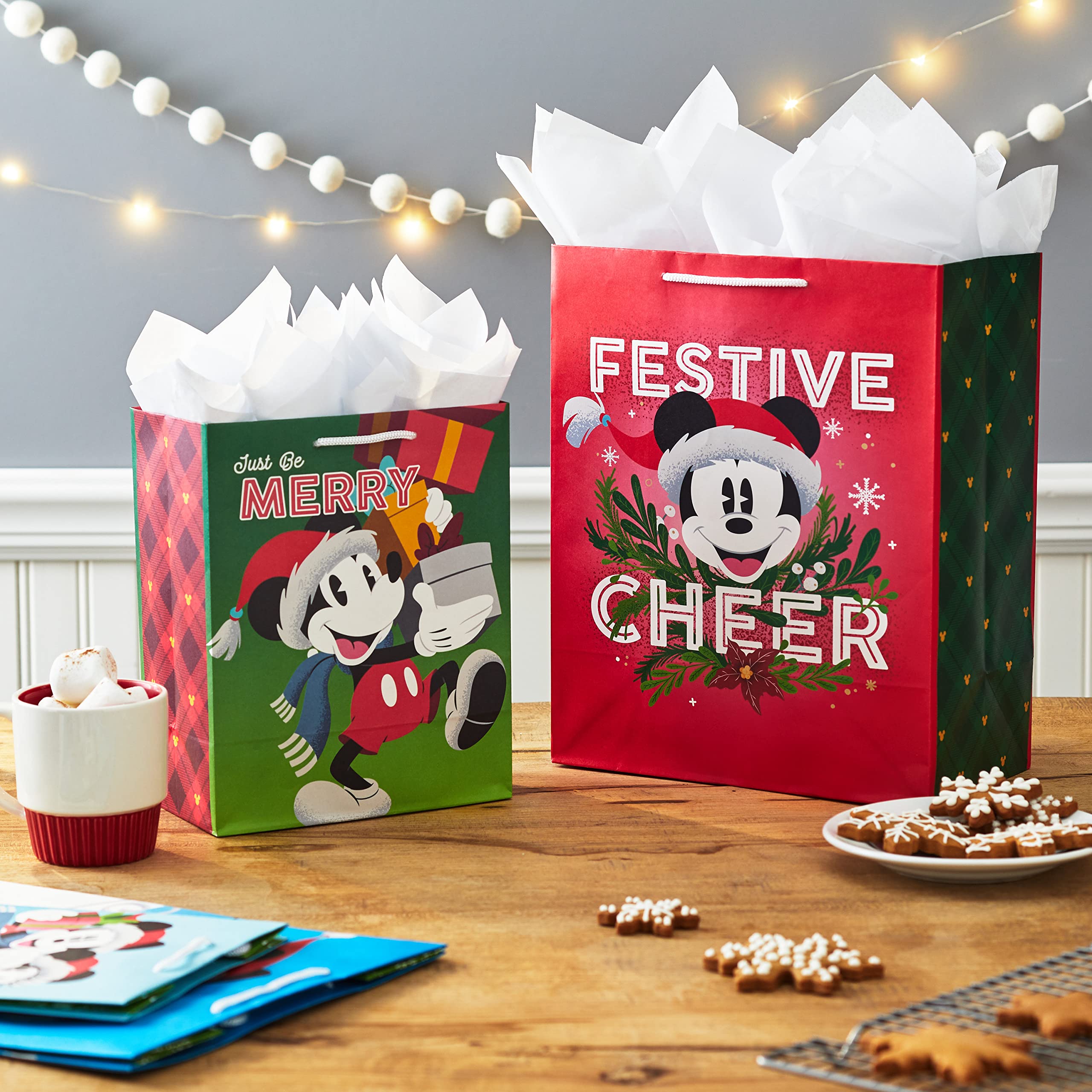 Hallmark Mickey and Minnie Mouse Christmas Gift Bags Set - 4 Pack (2 Medium 9