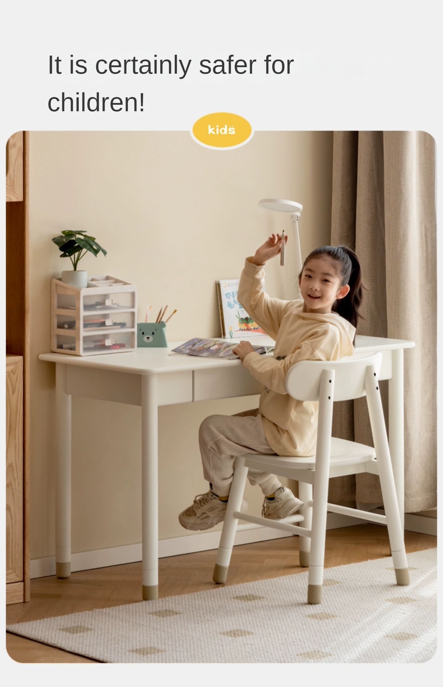 Solid Wood Lift Kid's Chair - Oak & Birch, White - Perfect for Kids' Study Desk, Playroom & Nursery