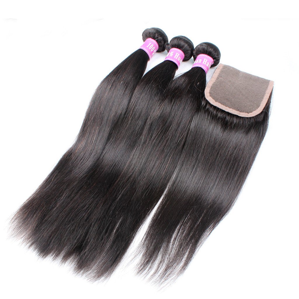 Premium 8A Grade Brazilian Virgin Hair Straight Weave Bundles - 16 Inches (3 Bundles + Free 16