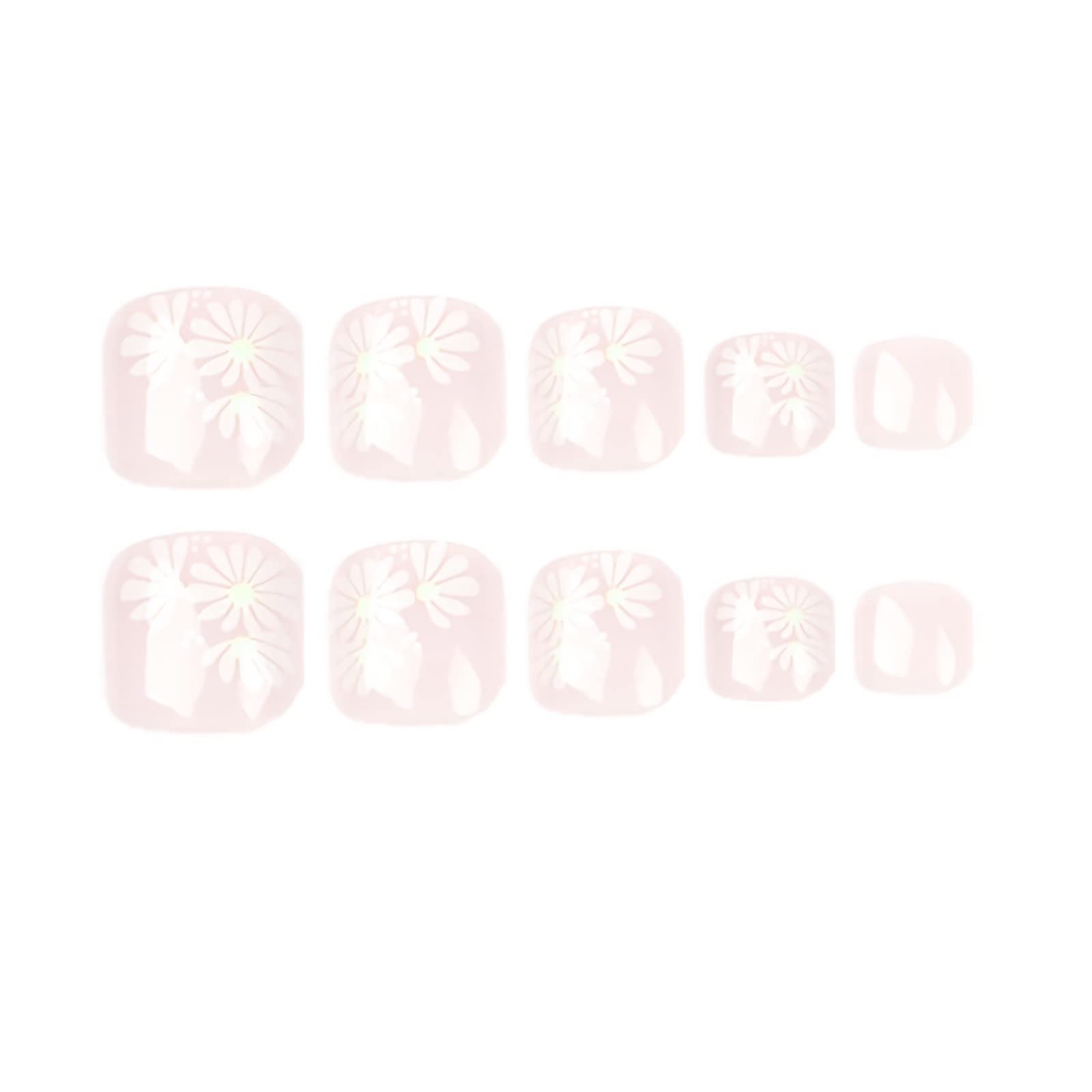 BABALAL Square Press on Toenails - 24pcs Short French Tip Fake Toenails with Nail Glue & Flower Designs - Acrylic False Toenails for Women & Girls - Perfect for Pedicures, Parties, and Special Occasions