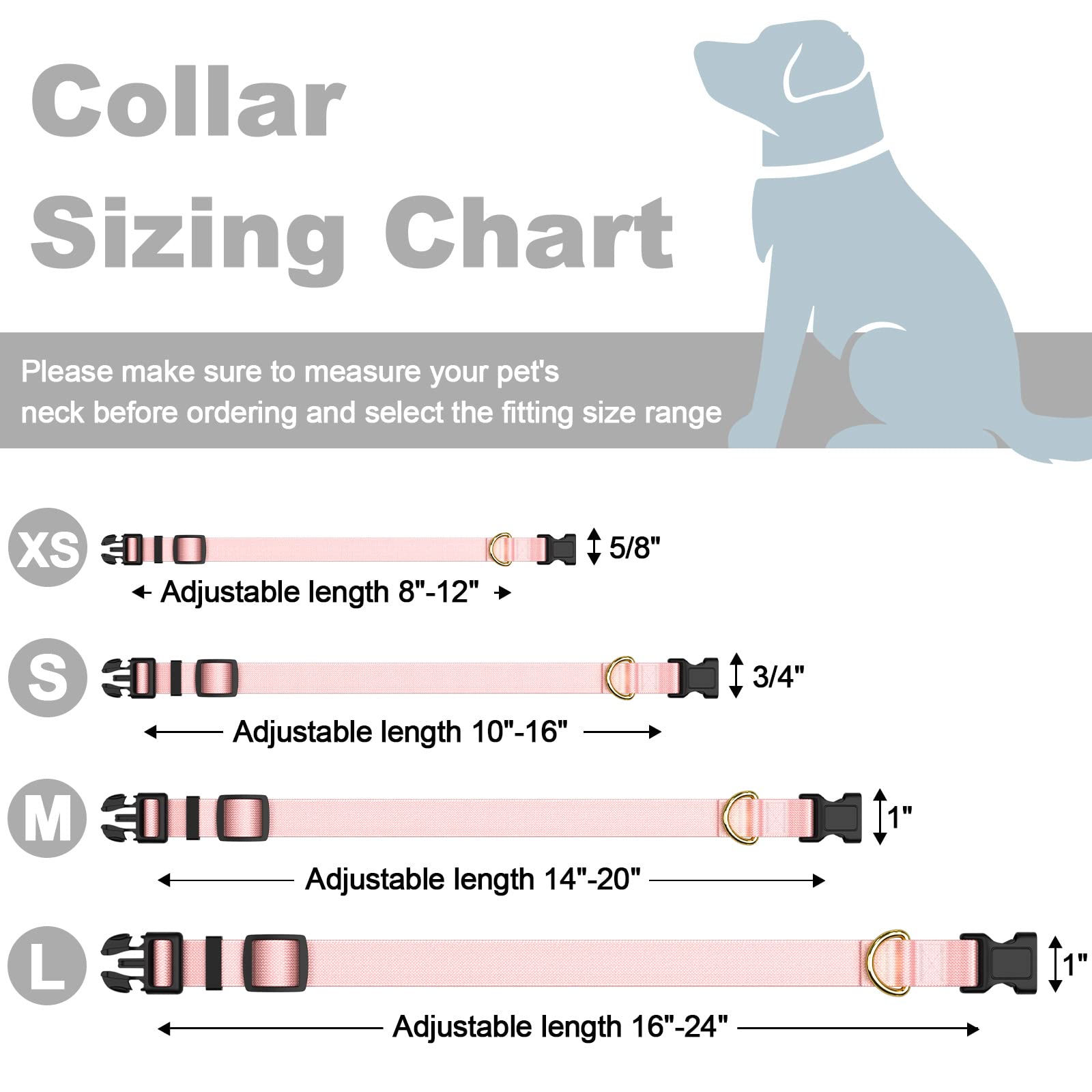 Rnivvi Adjustable Pink Dog Collar for Small Dogs - Heavy Duty Classic Puppy Collar with Quick Release Buckle for Walking & Running (S Size 3/4
