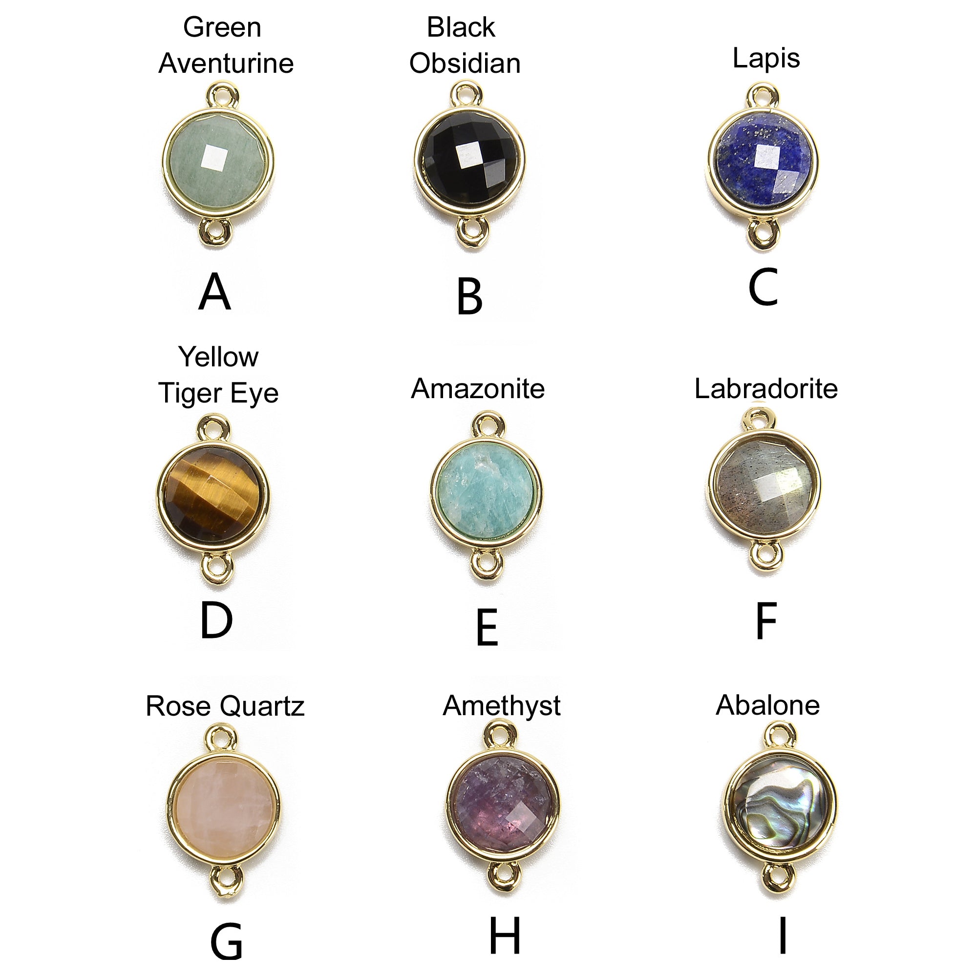 Faceted Round Gemstone Gold Edge Connector Pendant Charm - 12x12mm for Jewelry Making, DIY Crafts & Necklace Design