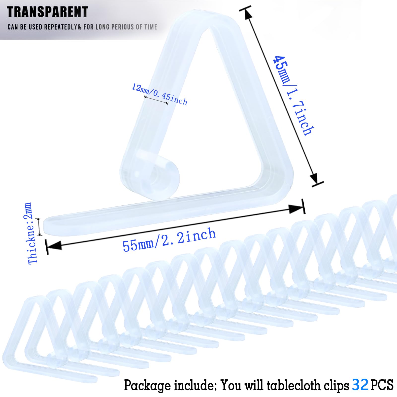 32 Pcs Clear Plastic Tablecloth Clips - Heavy Duty Table Cloth Holders for Indoor Outdoor Events, Parties, Picnics & Camping - Secure Table Cover for Windy Days & Outdoor Dining