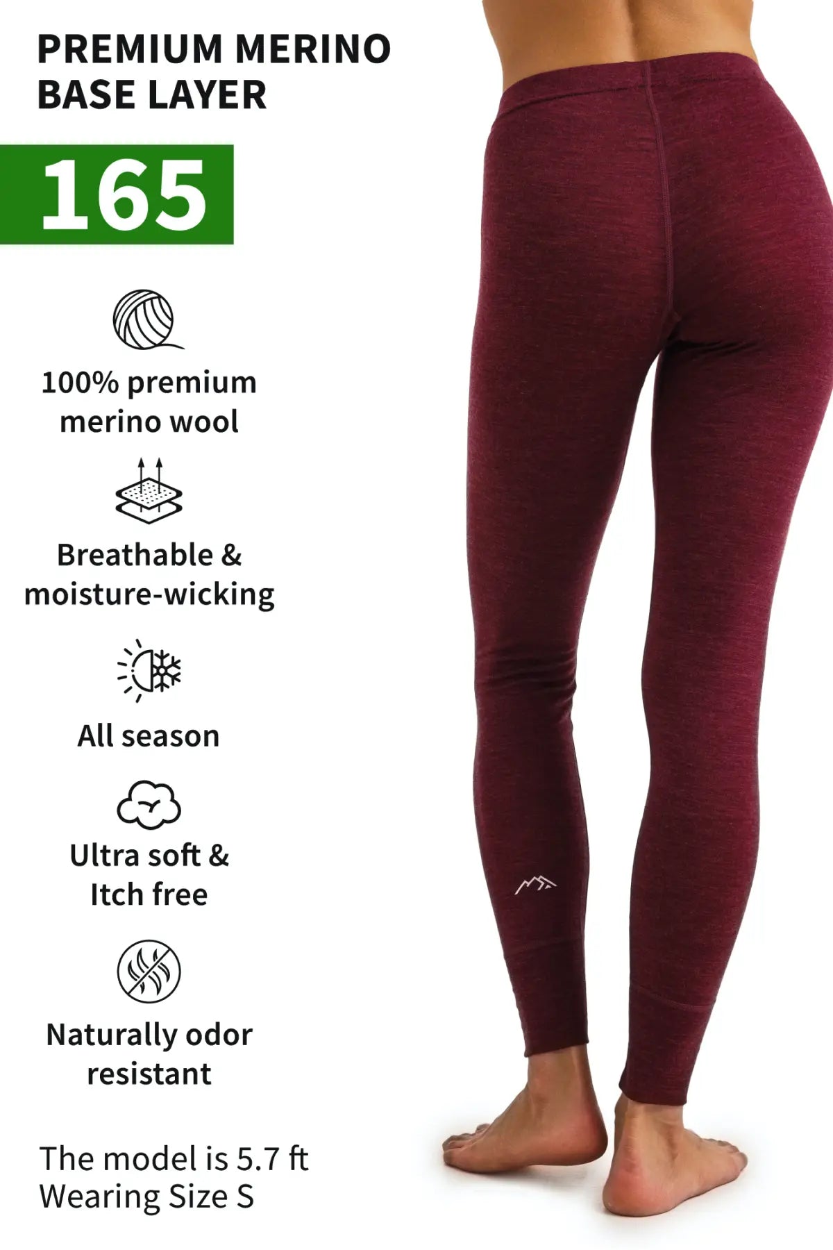 Women's Merino Wool Pants - Soft & Warm Winter Trousers in 165 Burgundy Color for Outdoor Hiking, Travel & Casual Wear