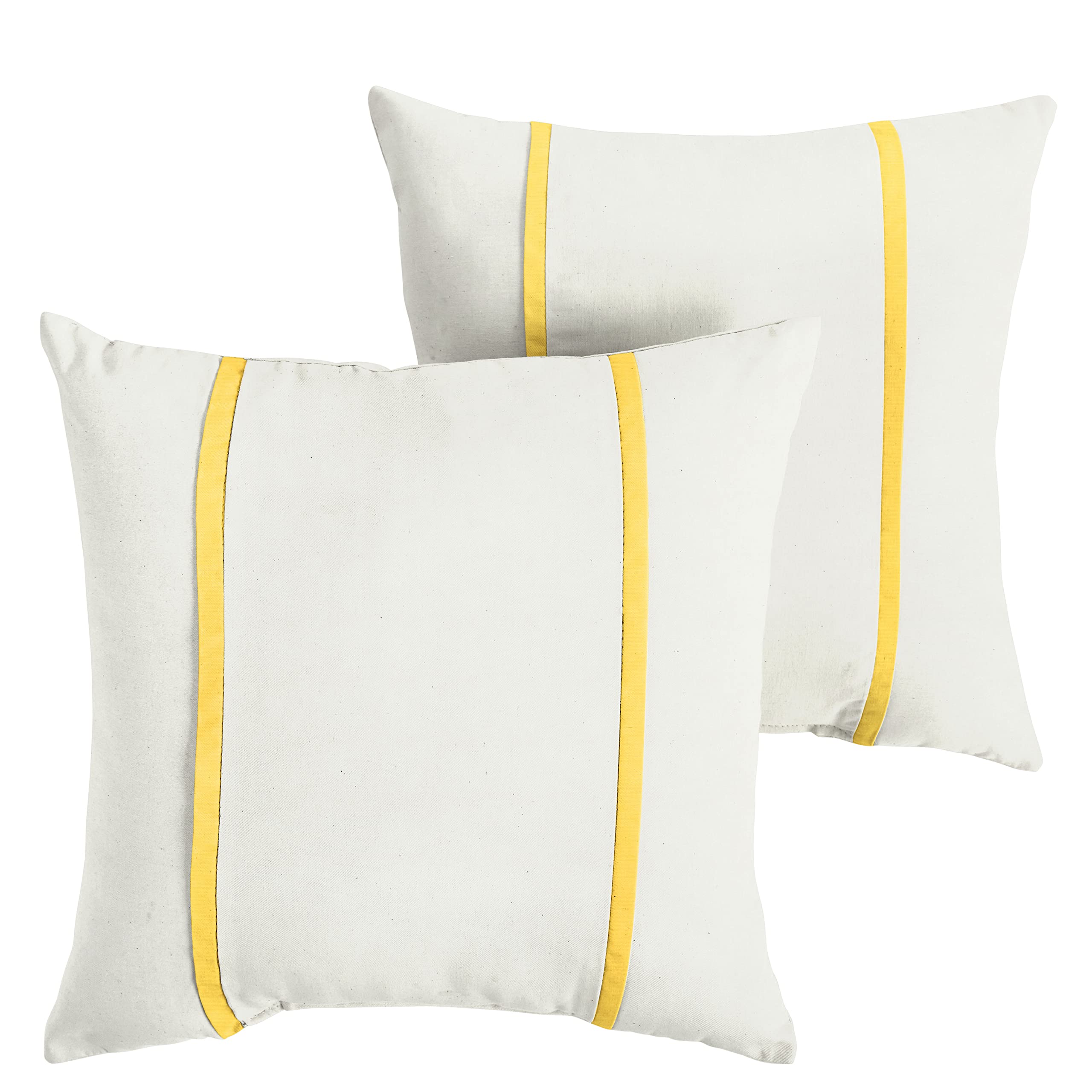Sorra Home x Sunbrella Indoor Outdoor Square Pillow Covers Set of 2 - Waterproof UV Resistant Decorative Throw Pillows for Patio, Sofa, Bed - Natural Ivory & Yellow Canvas Fabric Cushions