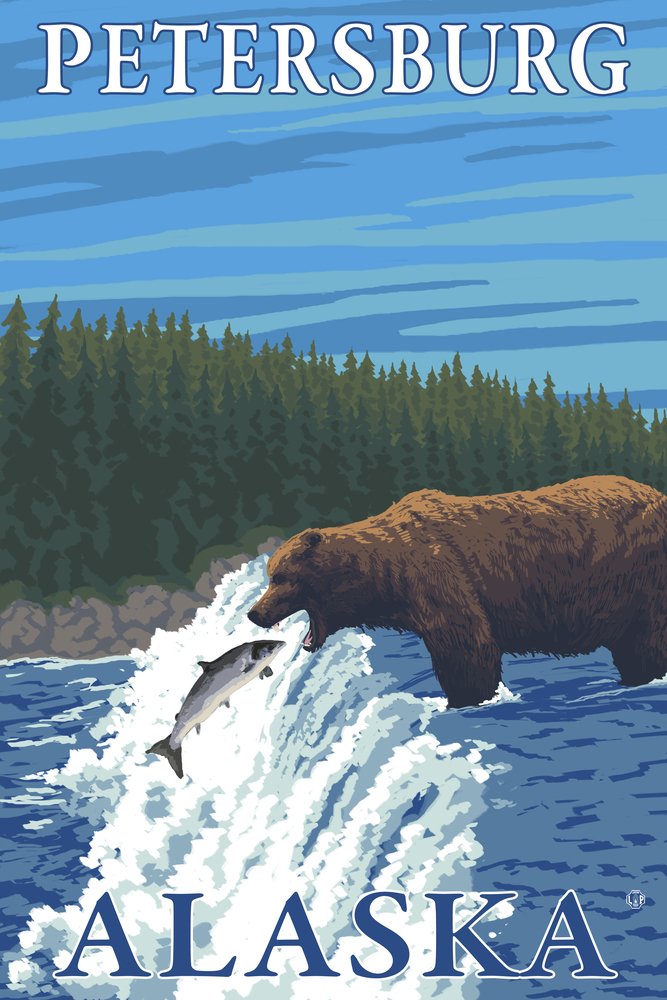 Bear Fishing in River, Petersburg, Alaska - 12x18 Gallery Quality Metal Wall Art, Aluminum Home Decor for Living Room, Office & Cabin