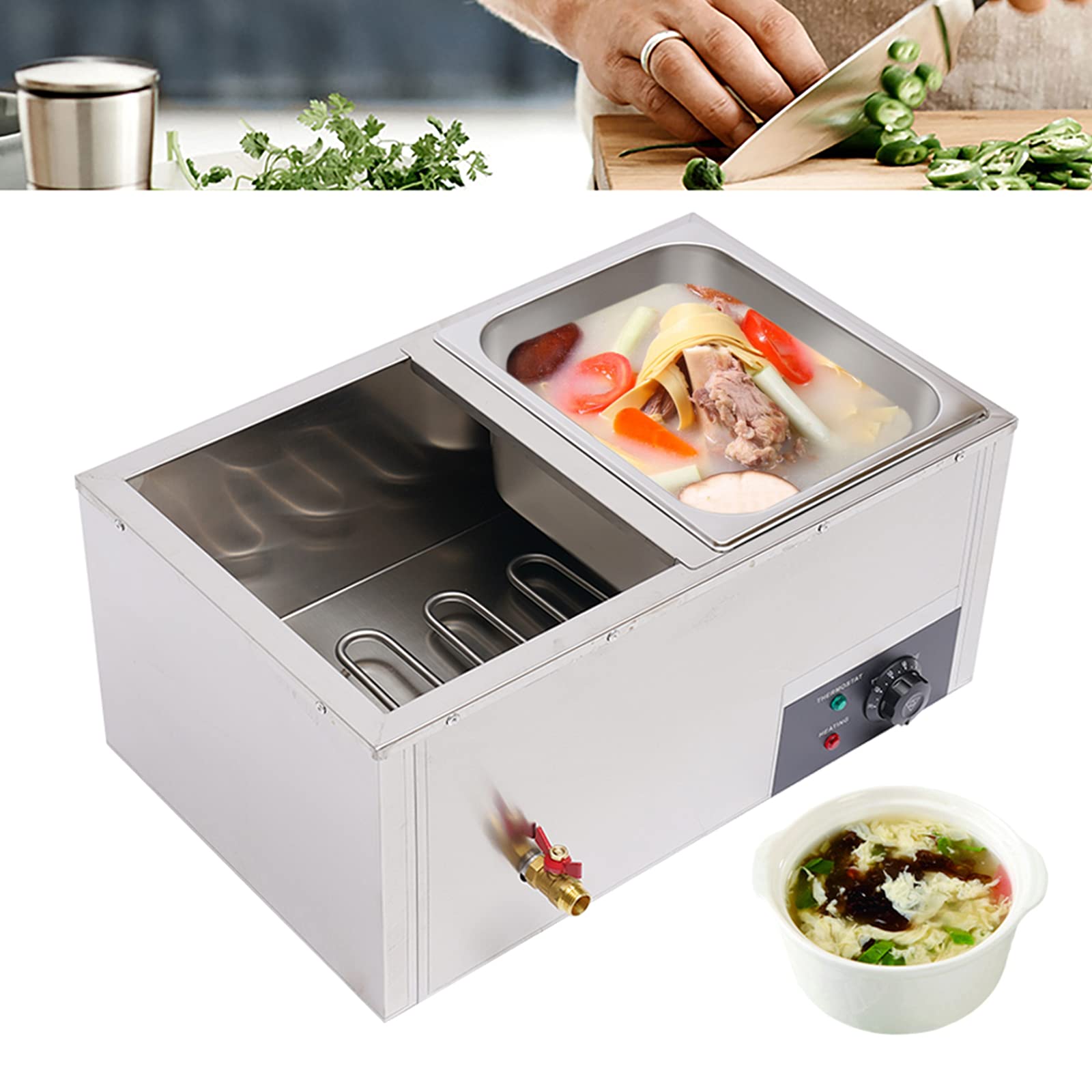 Commercial Stainless Steel 2-Pan Electric Steam Table Food Warmer - 110V 850W 10L Large Capacity Bain-Marie for Buffet, Catering & Restaurant Use - Perfect for Keeping Food Hot at Events, Parties & Self-Service Stations