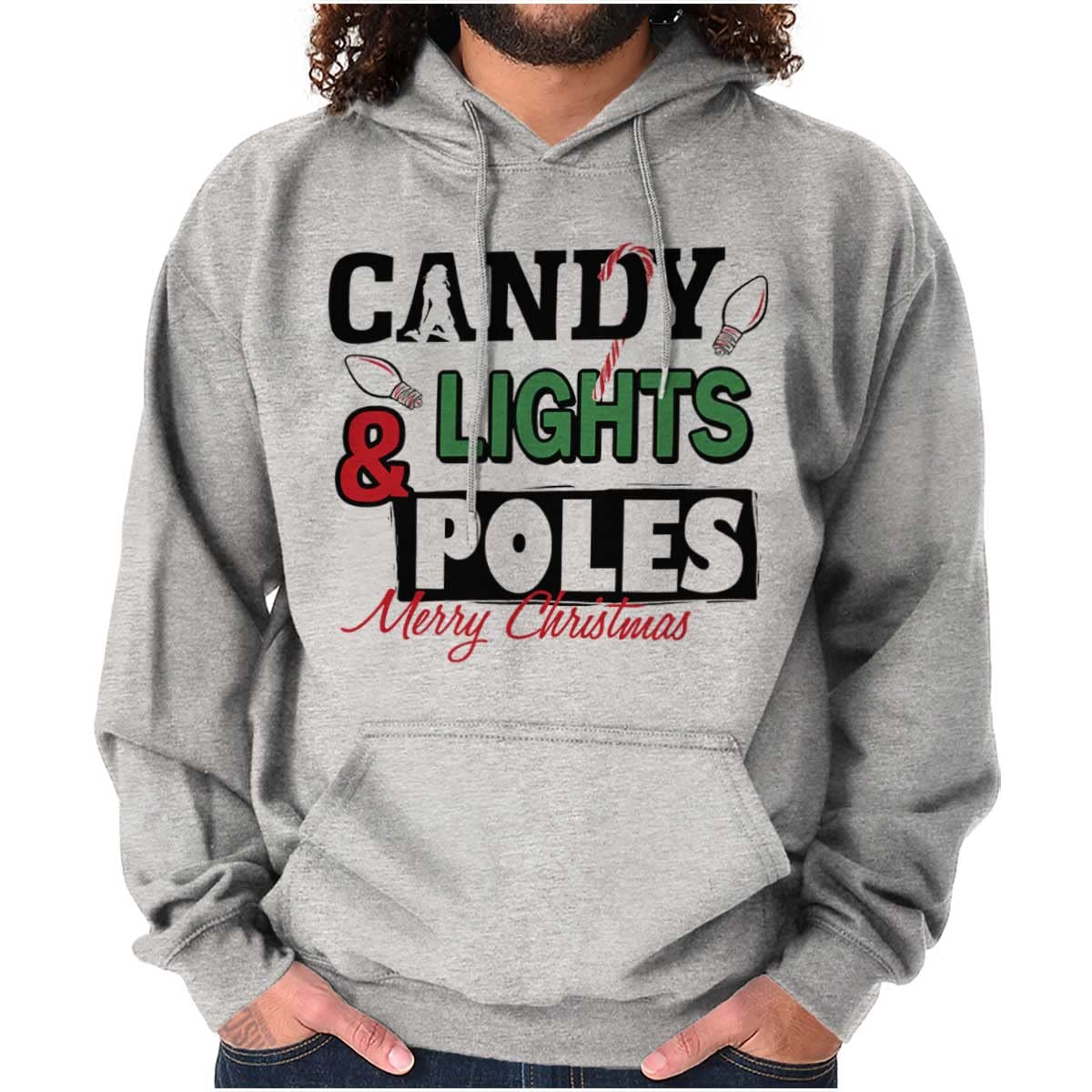 Funny Christmas Candy Lights Pole Hoodie - Men's Festive Holiday Sweatshirt for Parties & Gifts