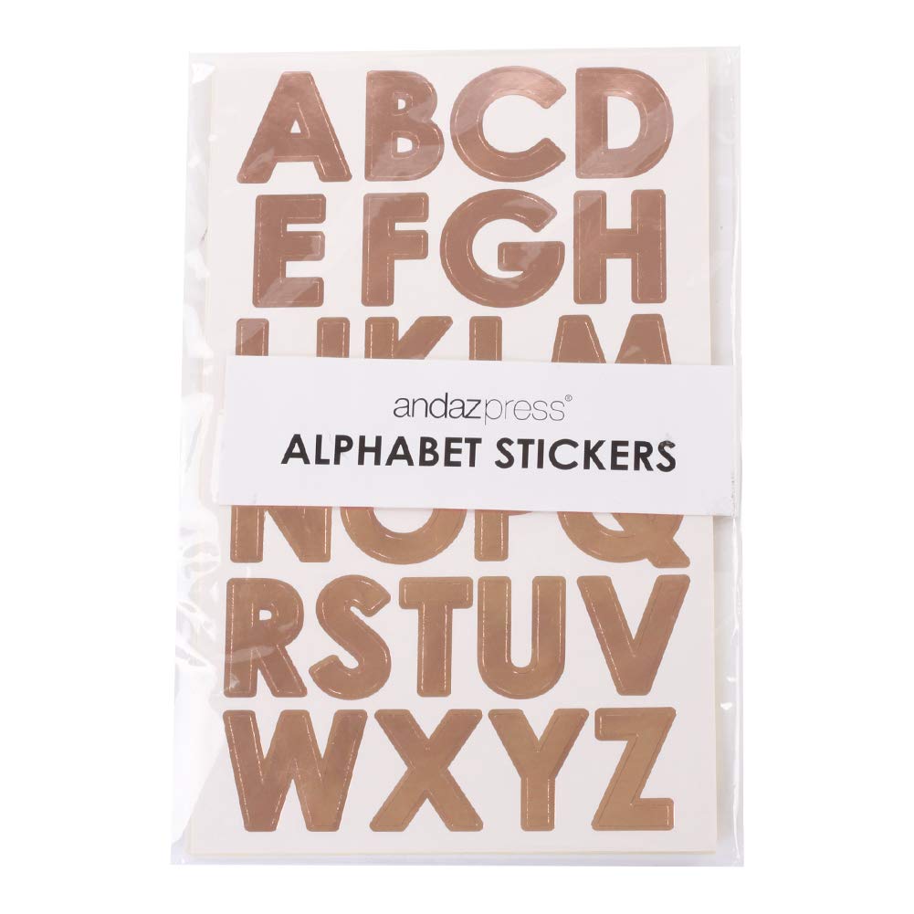 Andaz Press 277 Rose Gold Letter Stickers - 1 Inch Foil Alphabet Labels for Wedding Decor, Kids Birthday Party, Classroom Supplies, Scrapbooking & Graduation Cap Decoration | Perfect for DIY Crafts, Gift Wrapping & Home Decor Projects