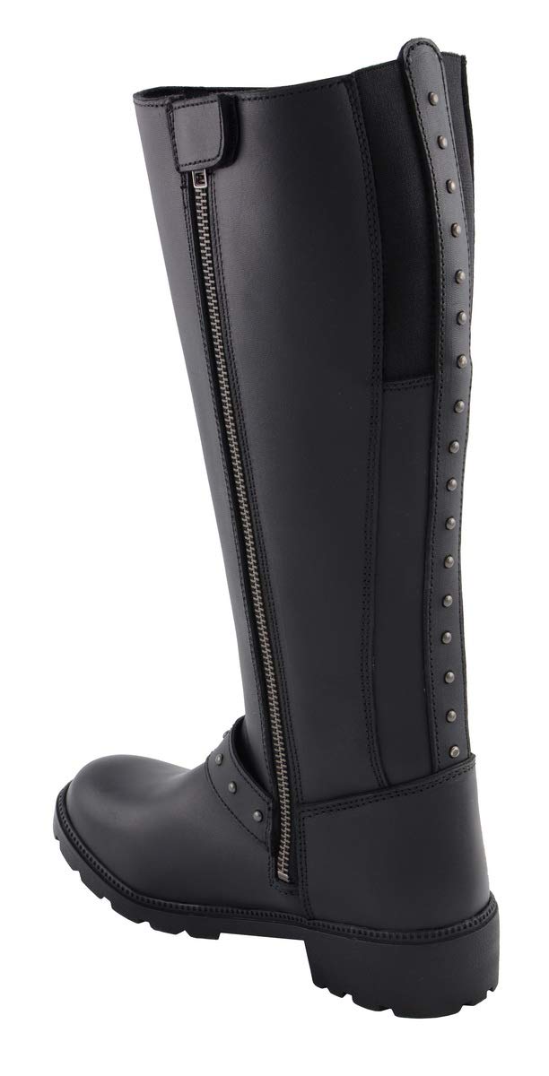 Milwaukee Leather MBL9395 Women's Black Leather 17-Inch Motorcycle Boots with Side Strap & Zipper - Size 7.5 | Durable Riding Boots for Harley Davidson & Cruiser Bikes | Perfect for Long Rides & Motorcycle Events