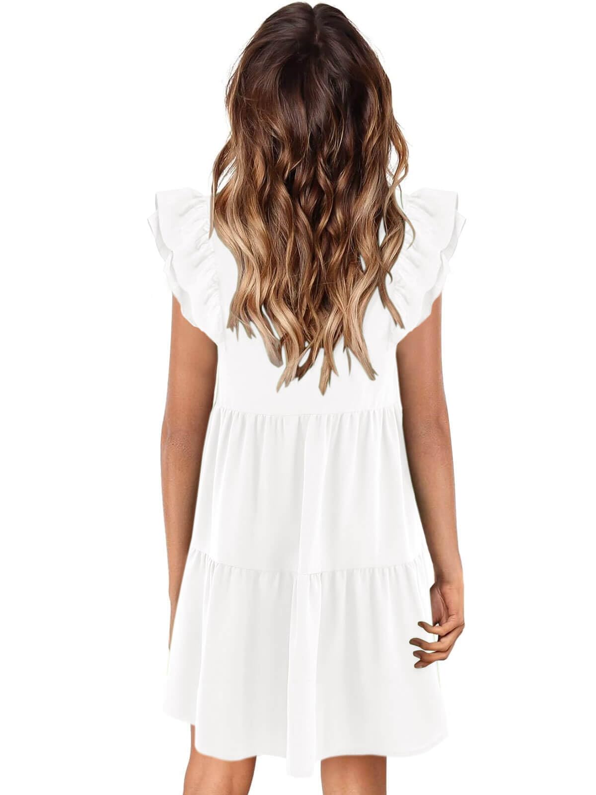 Zwurew Women's Summer Babydoll Dress 2025 - Cute Ruffle Cap Sleeve V-Neck Flowy Swing Mini Sundress for Beach, Vacation & Casual Outings