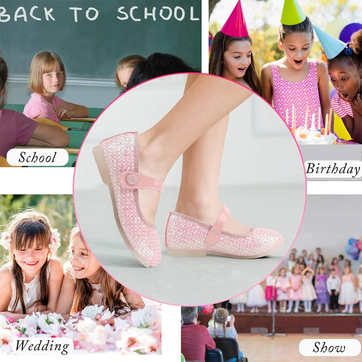 **Rainbow Mary Jane Flat Shoes for Girls - Cute Toddler Dress Shoes for Birthday Party, School & Wedding - Comfortable & Stylish Kids' Shoes for Special Occasions**