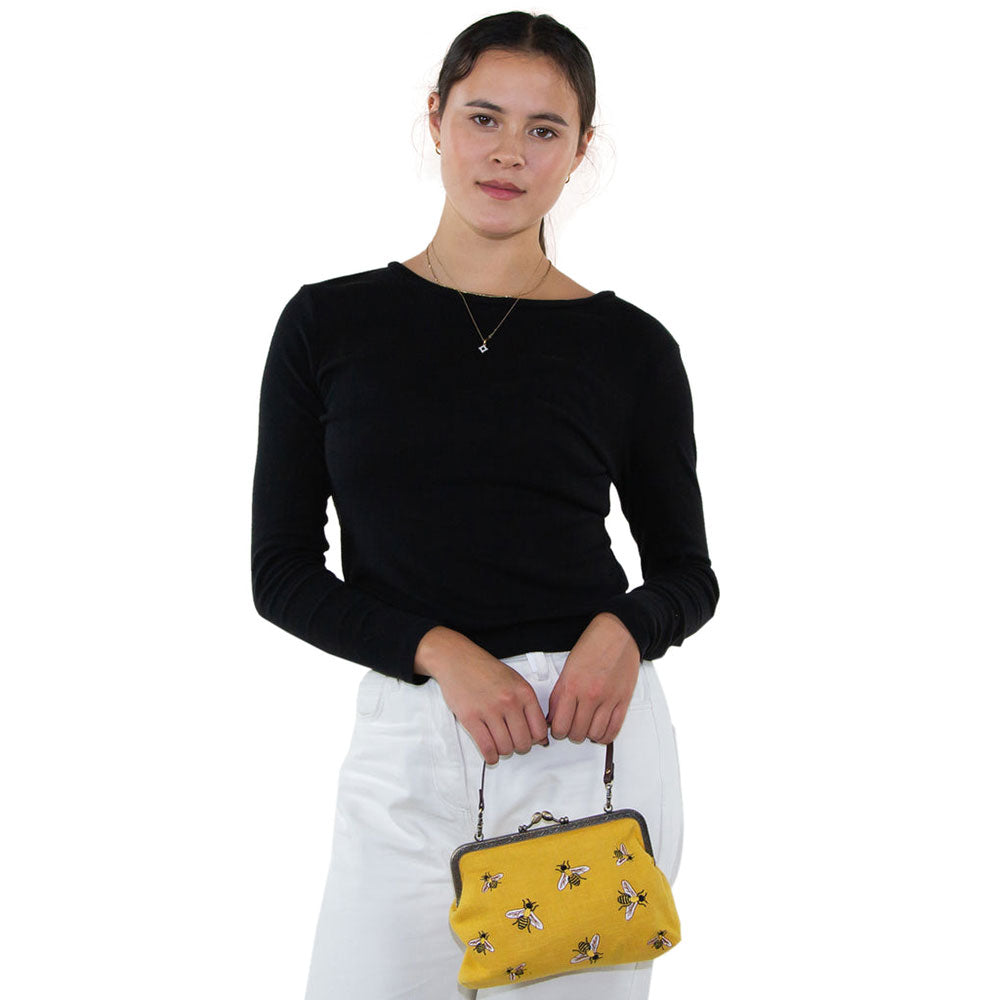 Vintage Kisslock Handbag for Women - Retro Yellow Clutch Purse with Gold Hardware | Perfect for Evening Parties, Weddings & Special Occasions
