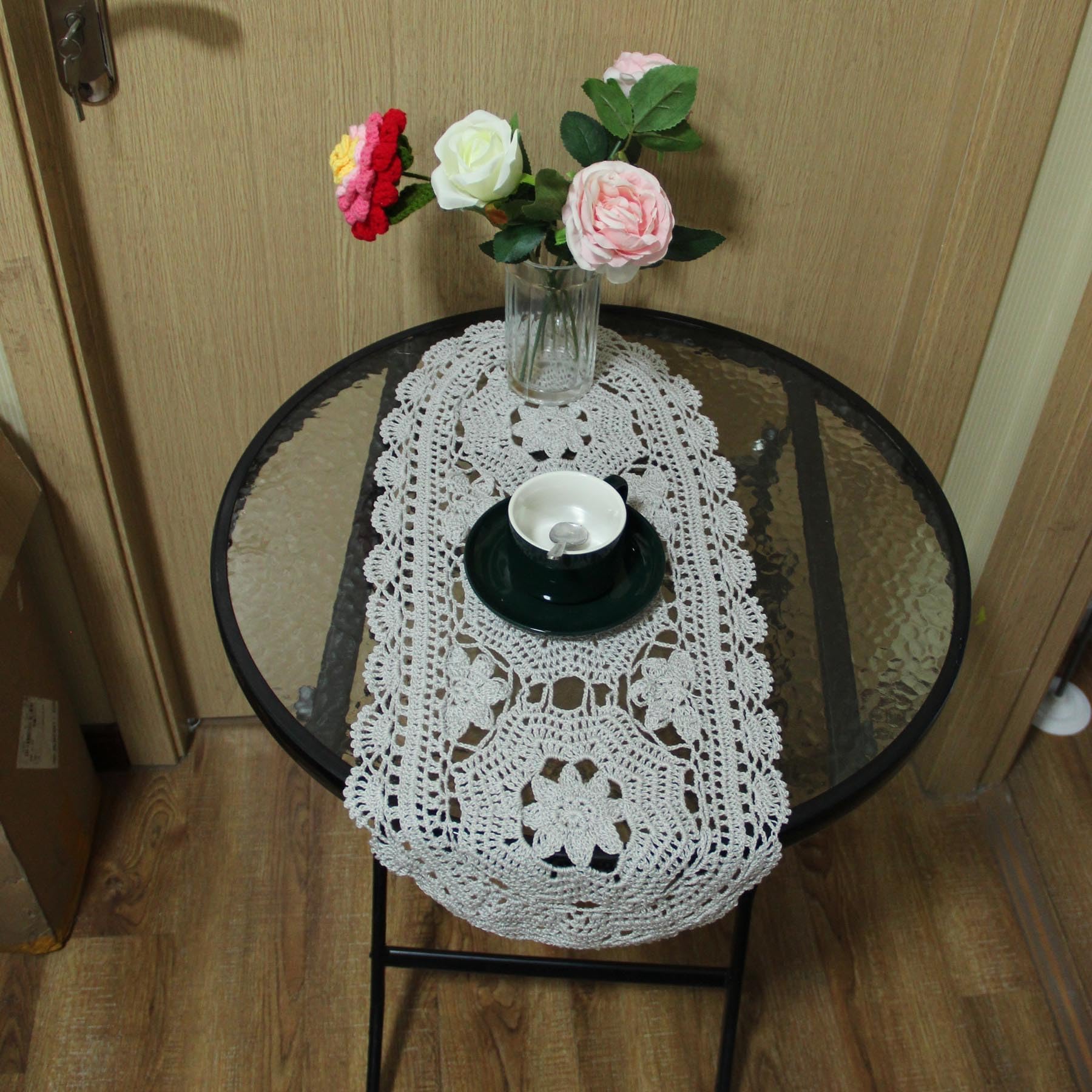 BIBITIME Handmade Crochet Lace Doilies - 3 Floral Oval Tablecloth Placemats for Wedding, Dining, Kitchen Decor (10