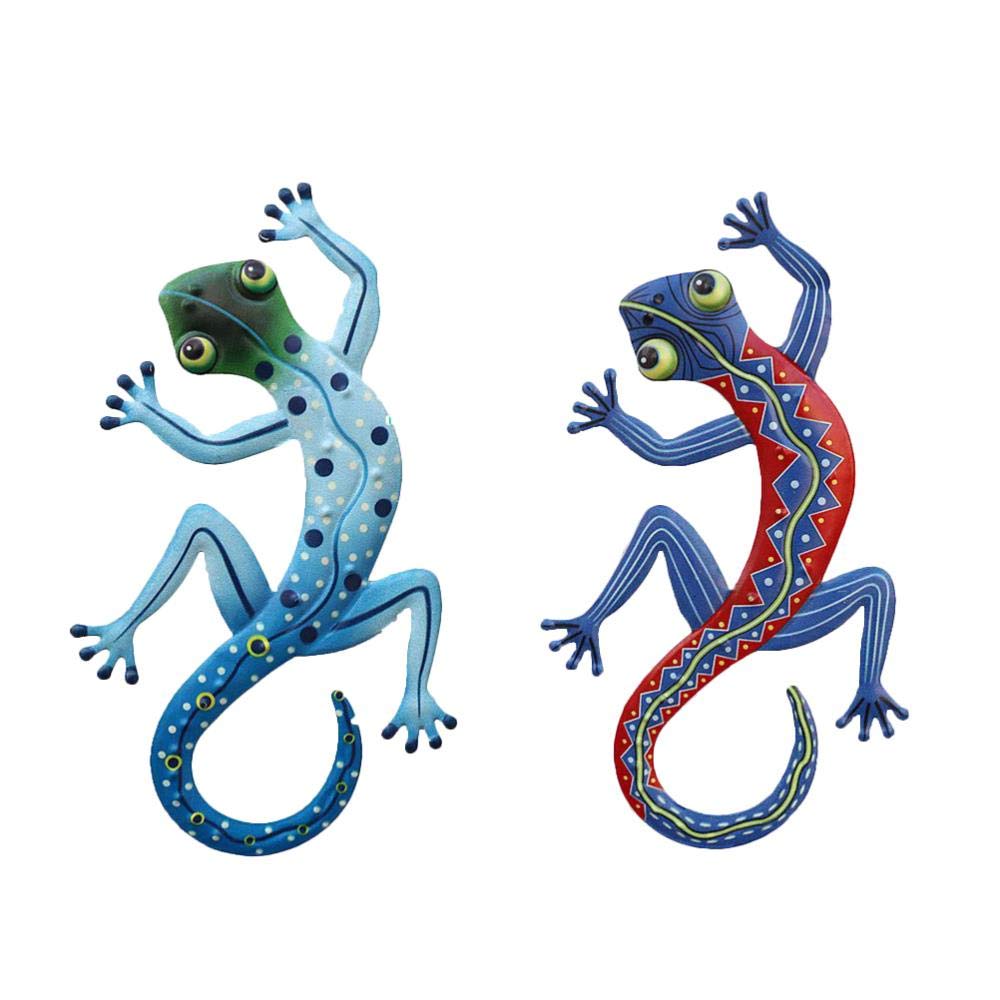 VJRQM Metal Owl Wall Decor - 2PCS Random Color Iron Art Gecko Pendant for Indoor/Outdoor Use - Handcrafted Metal Wall Hanging Art for Living Room, Garden, Patio Decor