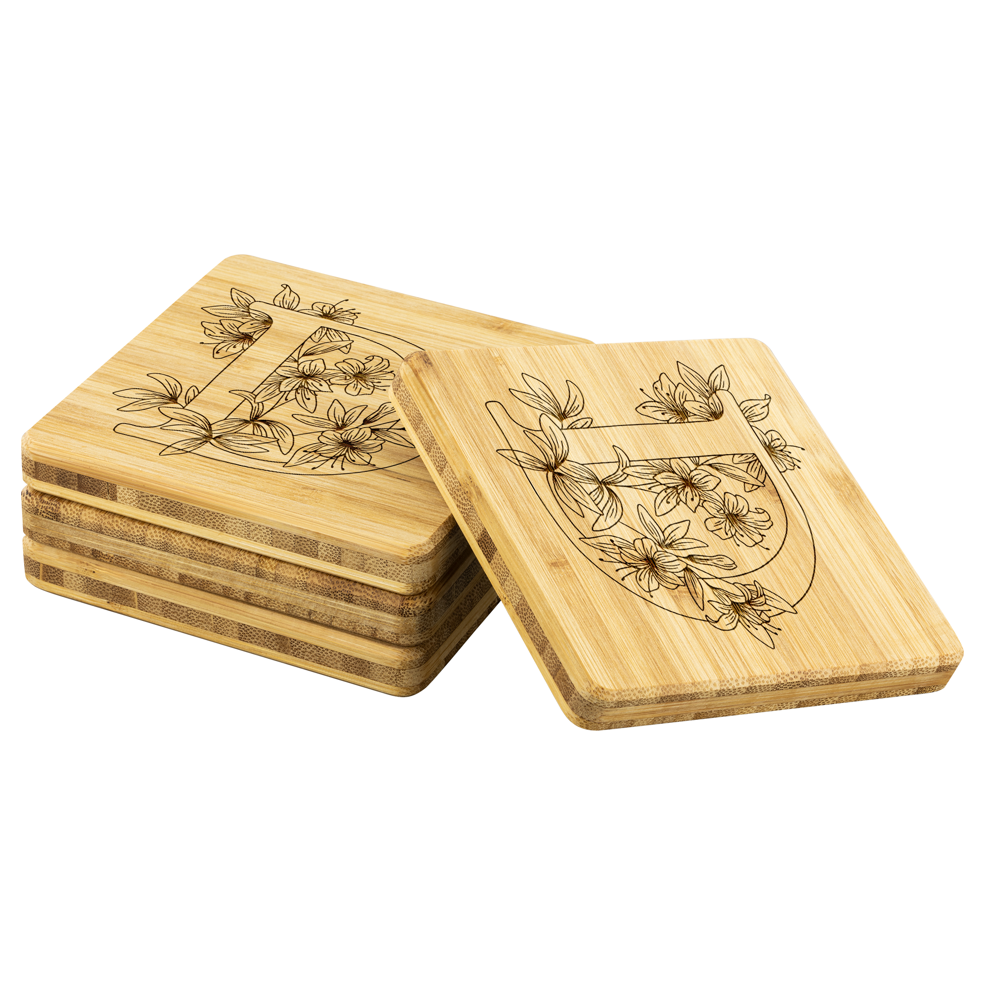 Personalized Wooden Coasters with Family Initial D - Unique Christmas Gifts & Home Decor for Dining Table, Coffee Table, and Housewarming Parties