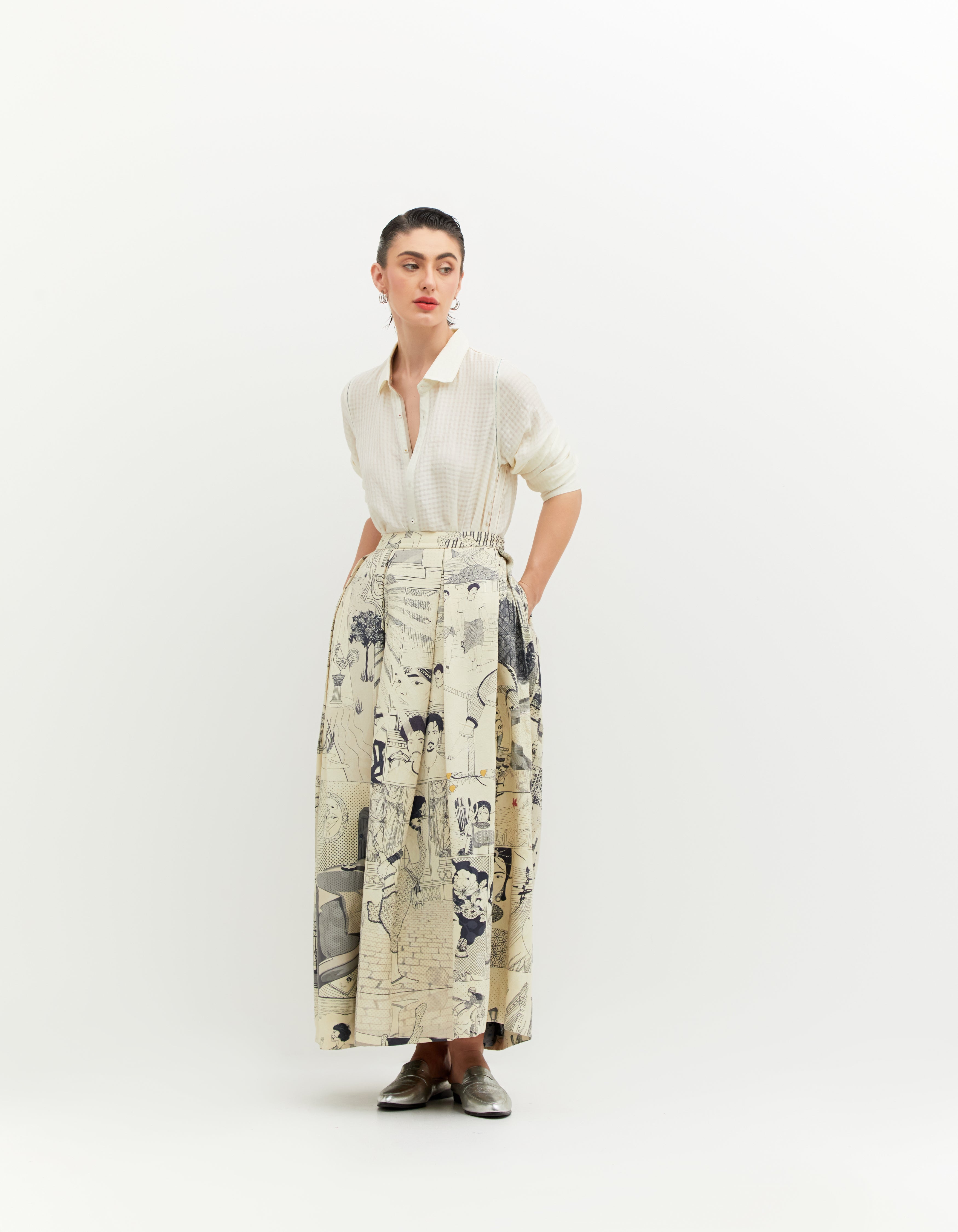 SD Leap Audrey Skirt - Elegant Black & White Silk Damask Midi Skirt for Women | Perfect for Office Wear, Cocktail Parties & Special Occasions