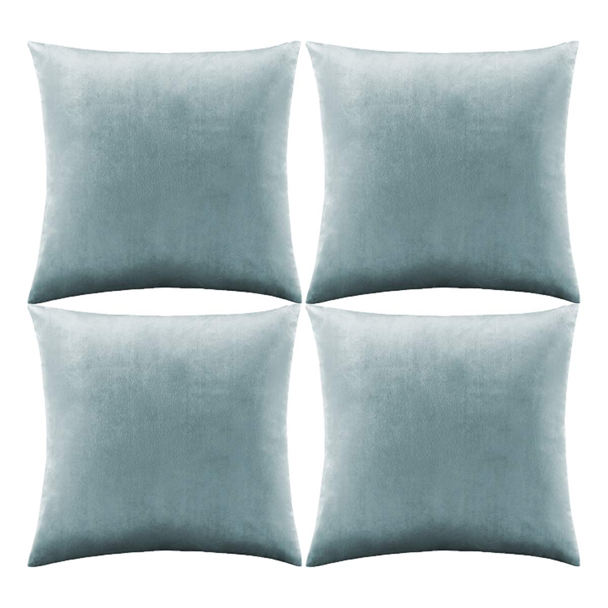 GIGIZAZA 20x20 Inch Velvet Decorative Throw Pillow Covers - Set of 4, Soft Grey Blue Square Cushion Covers for Sofa, Bed & Living Room Decor