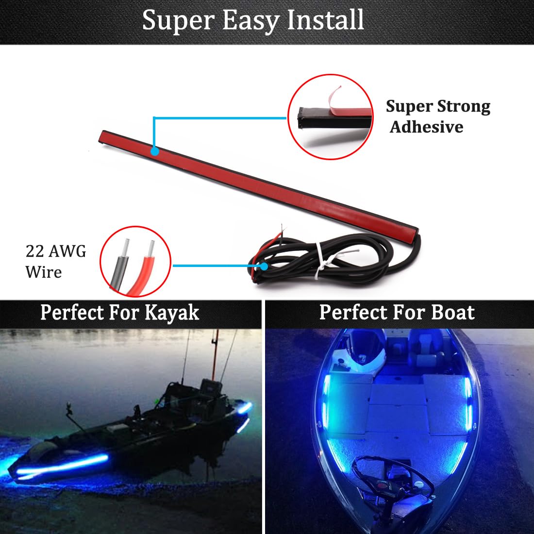 Boat Deck Lights for Night Fishing - Waterproof LED Adhesive Marine Lights for Pontoon Boats, Bass Boats & Kayaks | Interior & Exterior Flood/Spreader Lights (Blue) - Perfect for Nighttime Boating, Fishing & Water Activities