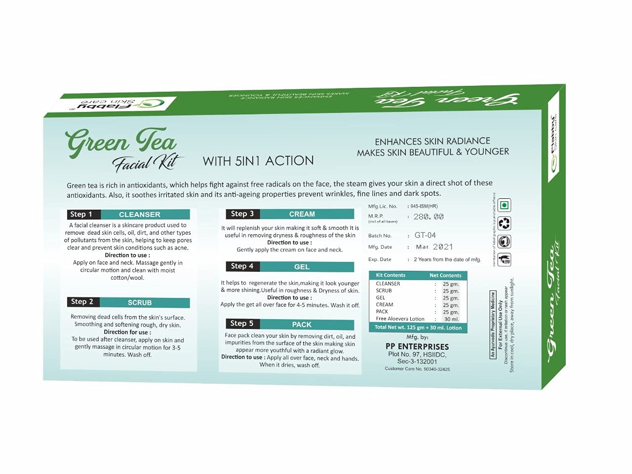 Green Tea Skin Whitening Facial Kit - 5-in-1 Flabby Skin Care Solution with Free Aloe Vera Lotion for All Skin Types | Brightening, Tightening & Hydrating for Daily Skincare Routine