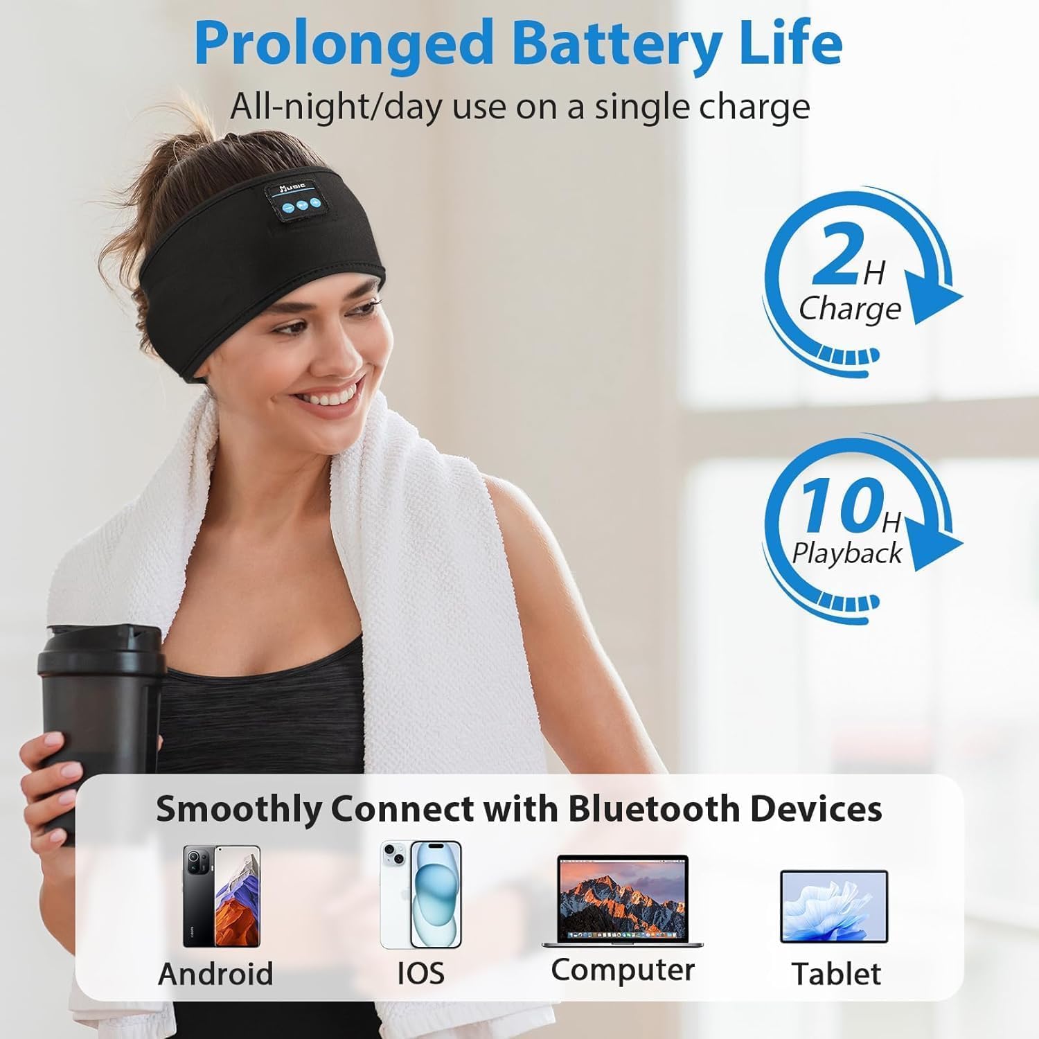 Adjustable Wireless Headband Headphones with Ultra-Thin Speakers for Side Sleepers - Comfortable Sleeping Headphones for Yoga, Running, Workout & Travel - Perfect for Nighttime Relaxation, Gym Sessions and Long Flights