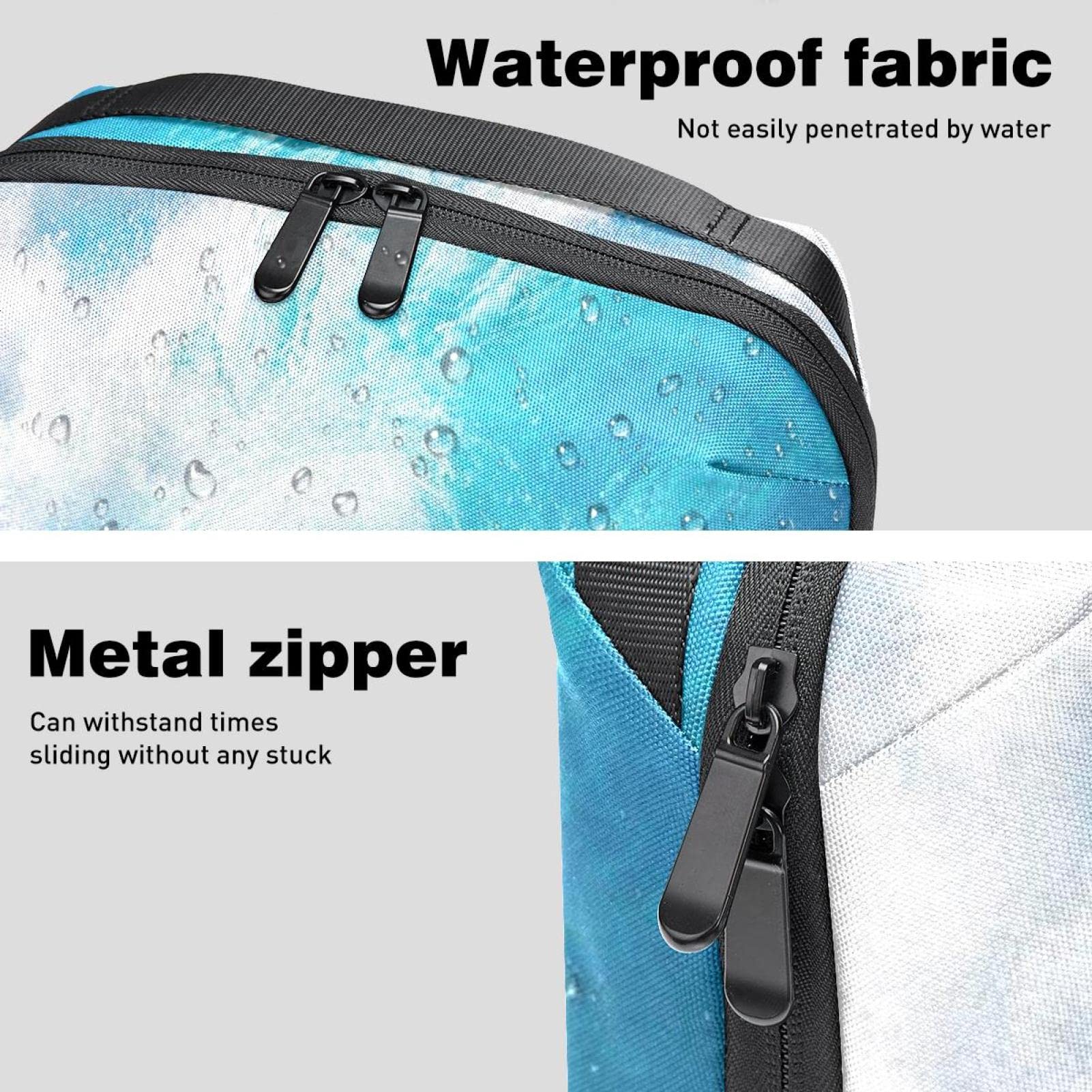 Waterproof Hanging Toiletry Bag for Men - Large Capacity Travel Dopp Kit, Shaving Organizer (Ocean Waves Blue & White) - Perfect for Camping, Gym, Business Trips & Vacation