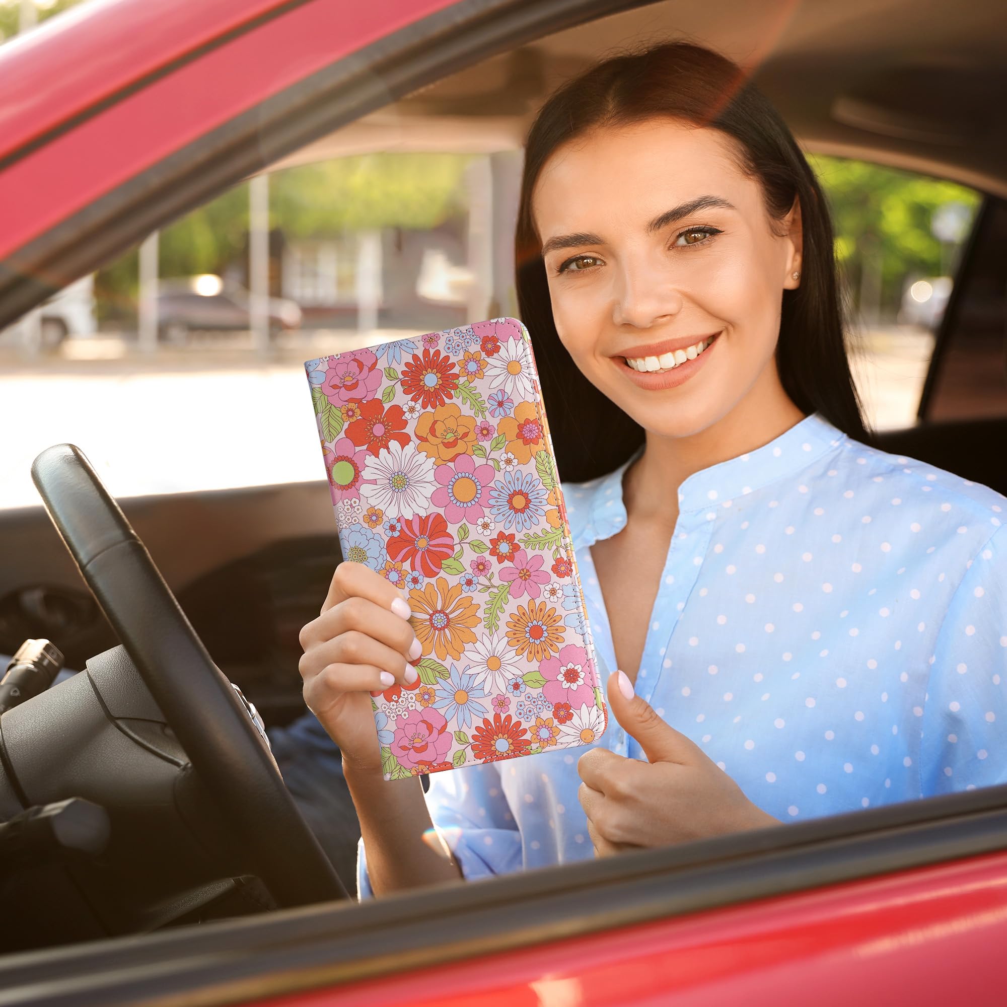 Floral Magnetic Car Registration and Insurance Card Holder - Secure Document Organizer for Vehicle Glove Box, Wallet, or Purse - Perfect for DMV, Travel & Road Trips