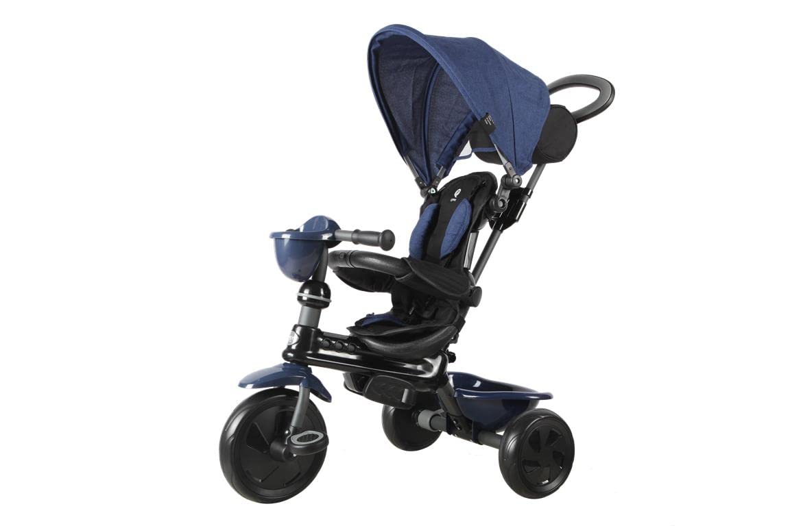 Mondial Toys QPlay Cosy 4-in-1 Adjustable Baby Tricycle with Removable Handle Bag & Sun Canopy - Blue | Convertible Stroller to Trike for Toddlers 1-3 Years | Outdoor Play, Park Rides & Neighborhood Walks