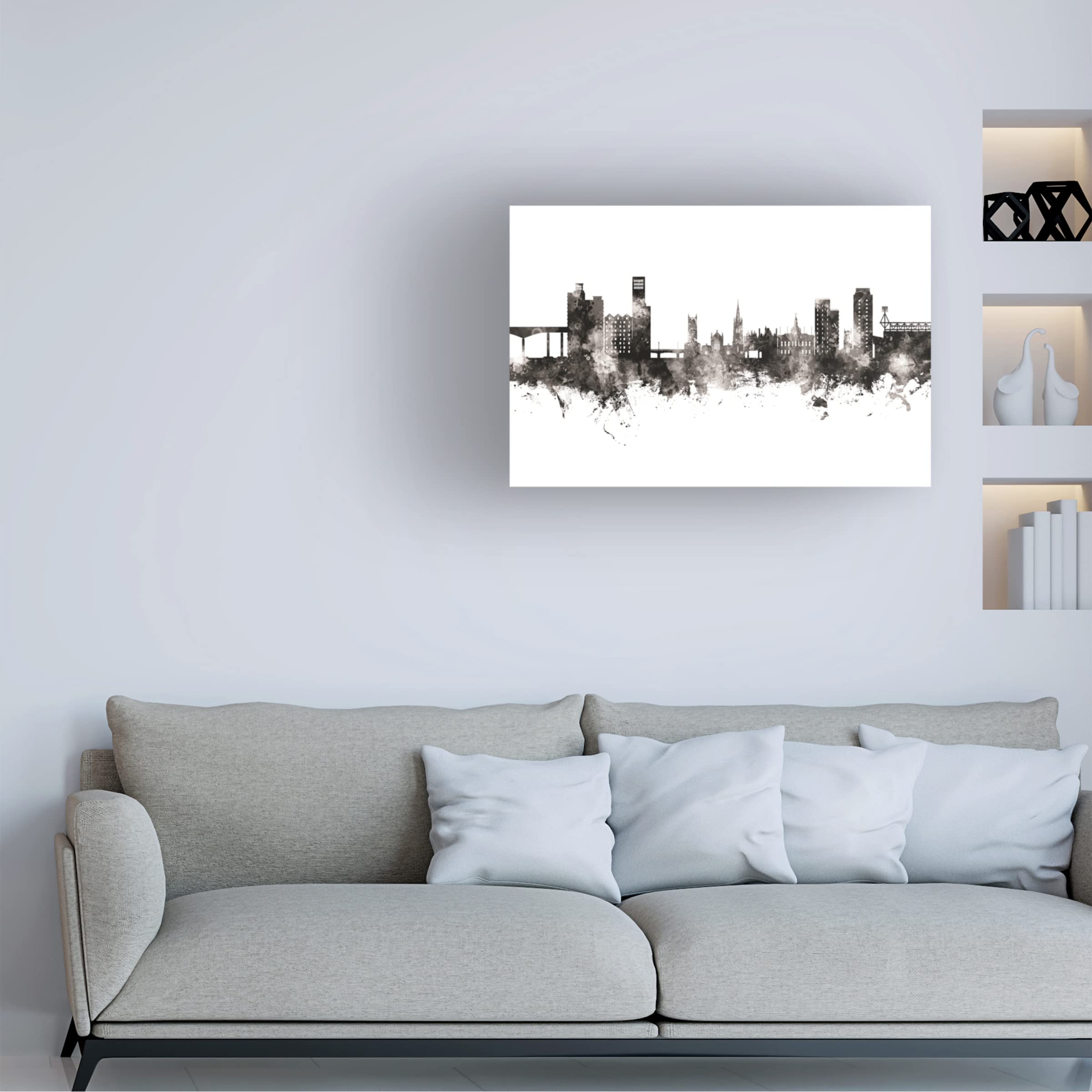 Michael Tompsett 'Ipswich England Skyline BW' Canvas Art Print - Black & White Landscape Wall Decor for Living Room, Office & Bedroom