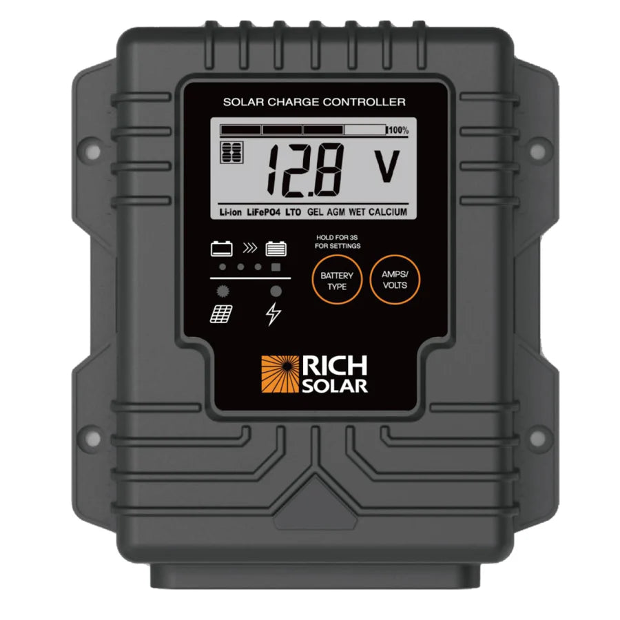 Rich Solar 20 Amp PWM Waterproof Solar Charge Controller - MPPT Regulator for 12V/24V Batteries - Ideal for RV, Marine, Off-Grid & Home Solar Systems
