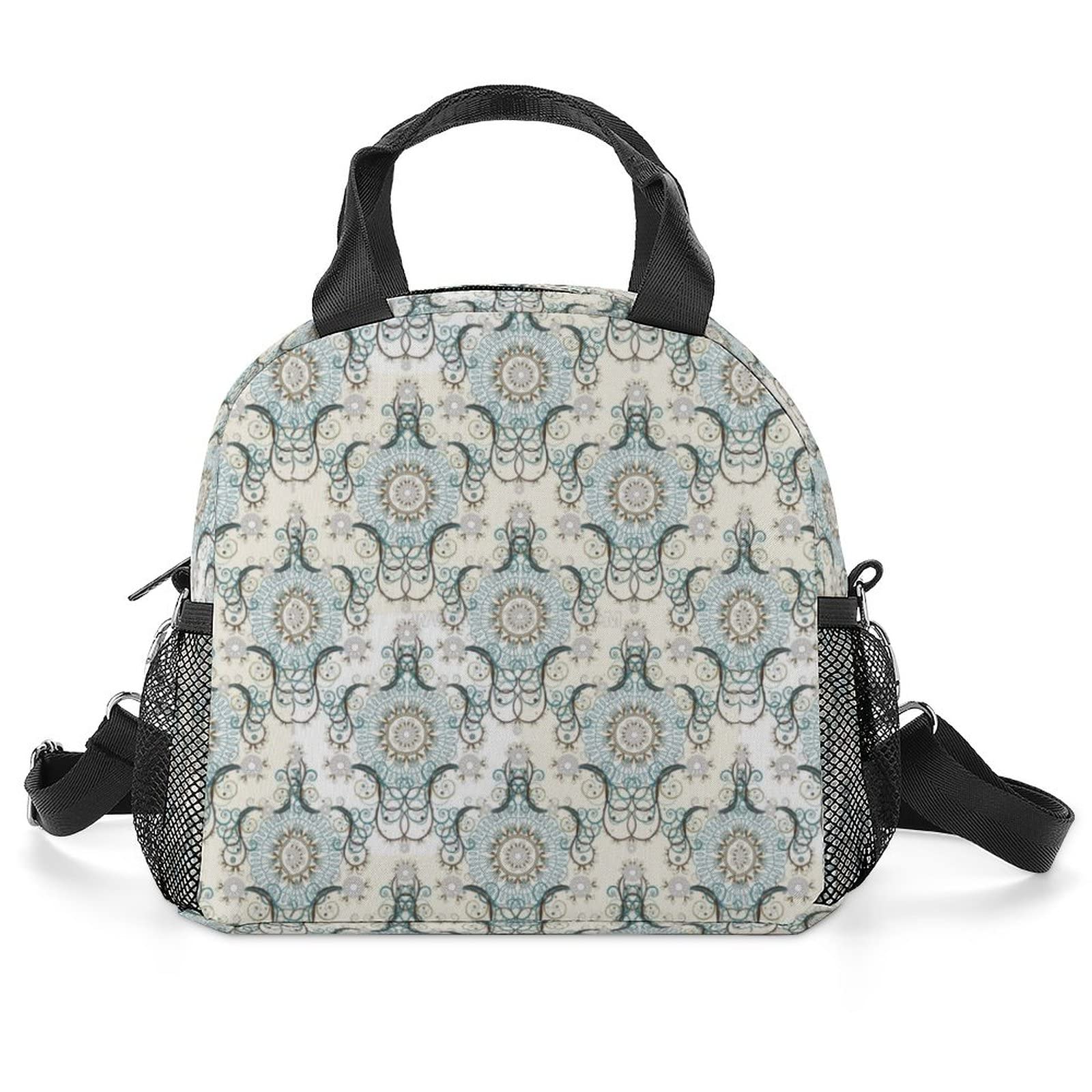 Eco-Friendly Printed Insulated Lunch Bags - Reusable Cooler Tote for Work, School, Picnic & Beach - Geometric Symmetry Retro Design - Perfect for Office Meals, Kids Lunches & Outdoor Adventures