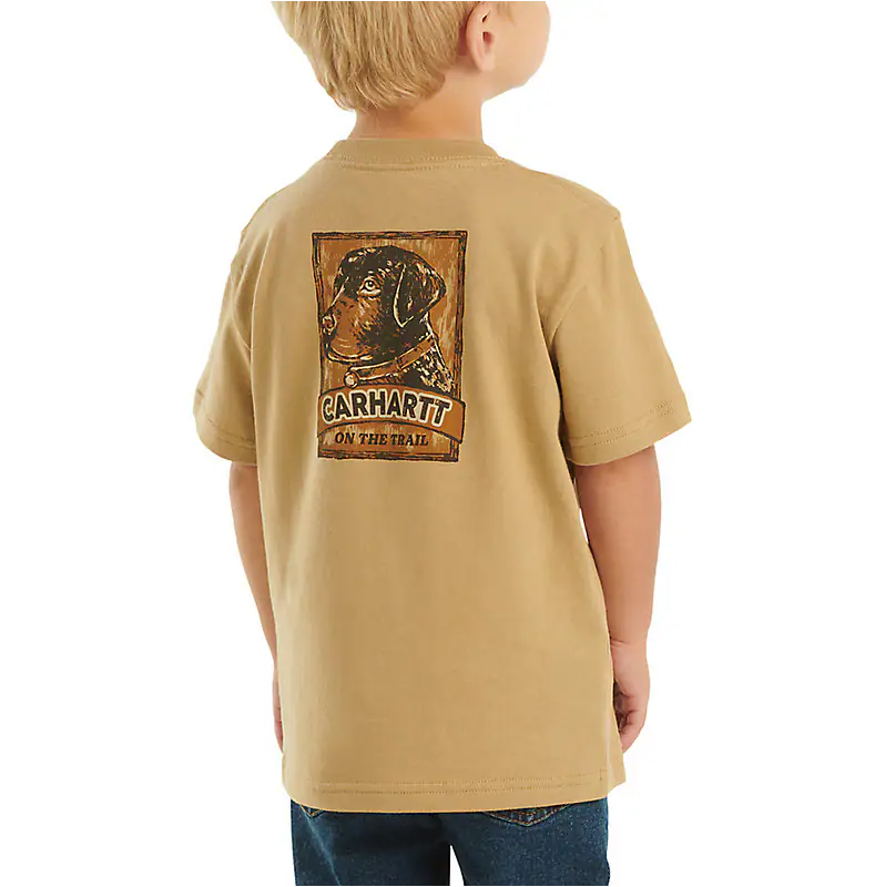 Carhartt Kids Short Sleeve Pocket T-Shirt for Boys & Girls - Dark Khaki Cotton Casual Tee for Outdoor Play & Everyday Wear