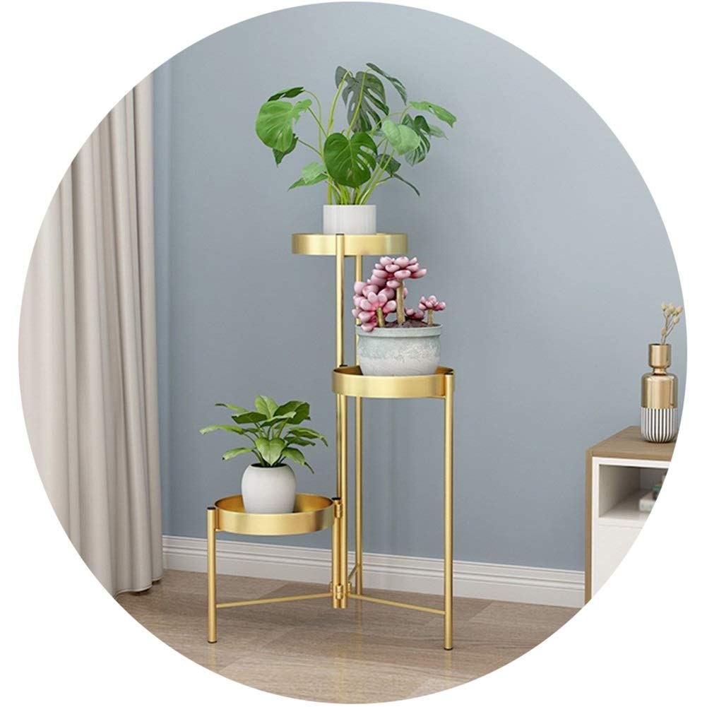 Foldable European-Style Multi-Tiered Plant Stand - Gold Floor-Standing Bonsai Holder for Indoor & Outdoor Use (50x90cm) | Perfect for Patios, Offices, Balconies & Home Decor