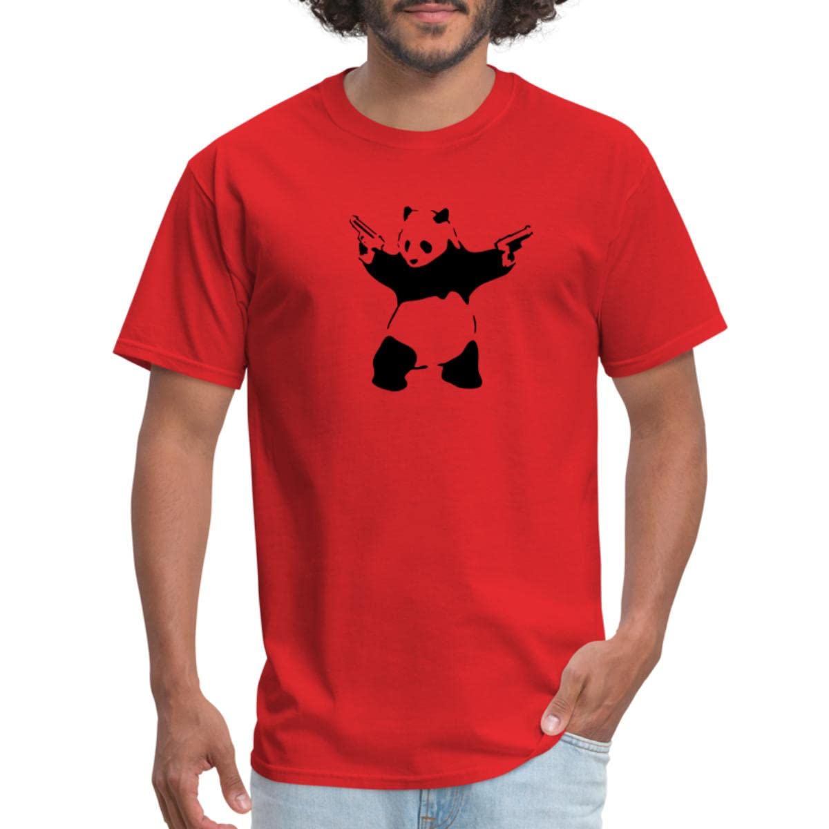 Spreadshirt Men's Panda with Guns Graphic T-Shirt - Funny Animal Design for Casual Wear, Street Style & Gifts