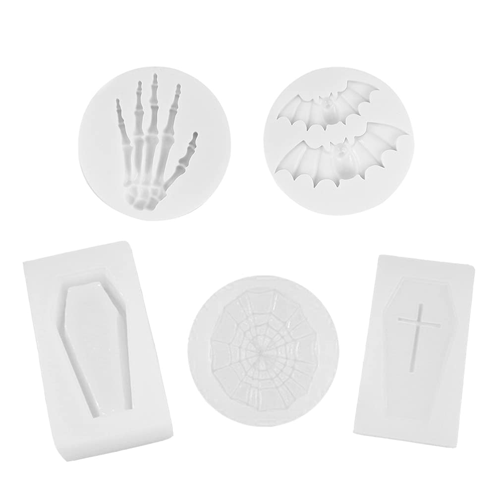 ABOOFAN 4PCS Halloween Epoxy Resin Molds - Spider Web, Coffin Box & Bat Silicone Molds for DIY Chocolate, Cake Decorating & Fondant Crafts - Perfect for Halloween Party Treats & Spooky Home Decor