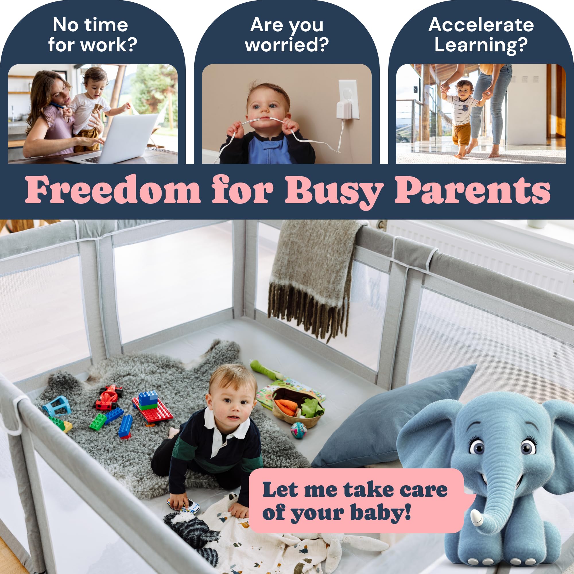 TODALE Extra Large Baby Playpen 79”×70” - Durable Tear-Resistant Play Yard for Infants & Toddlers, Indoor & Outdoor Safe Play Area with Gate, Grey - Perfect for Home, Daycare, and Backyard Use