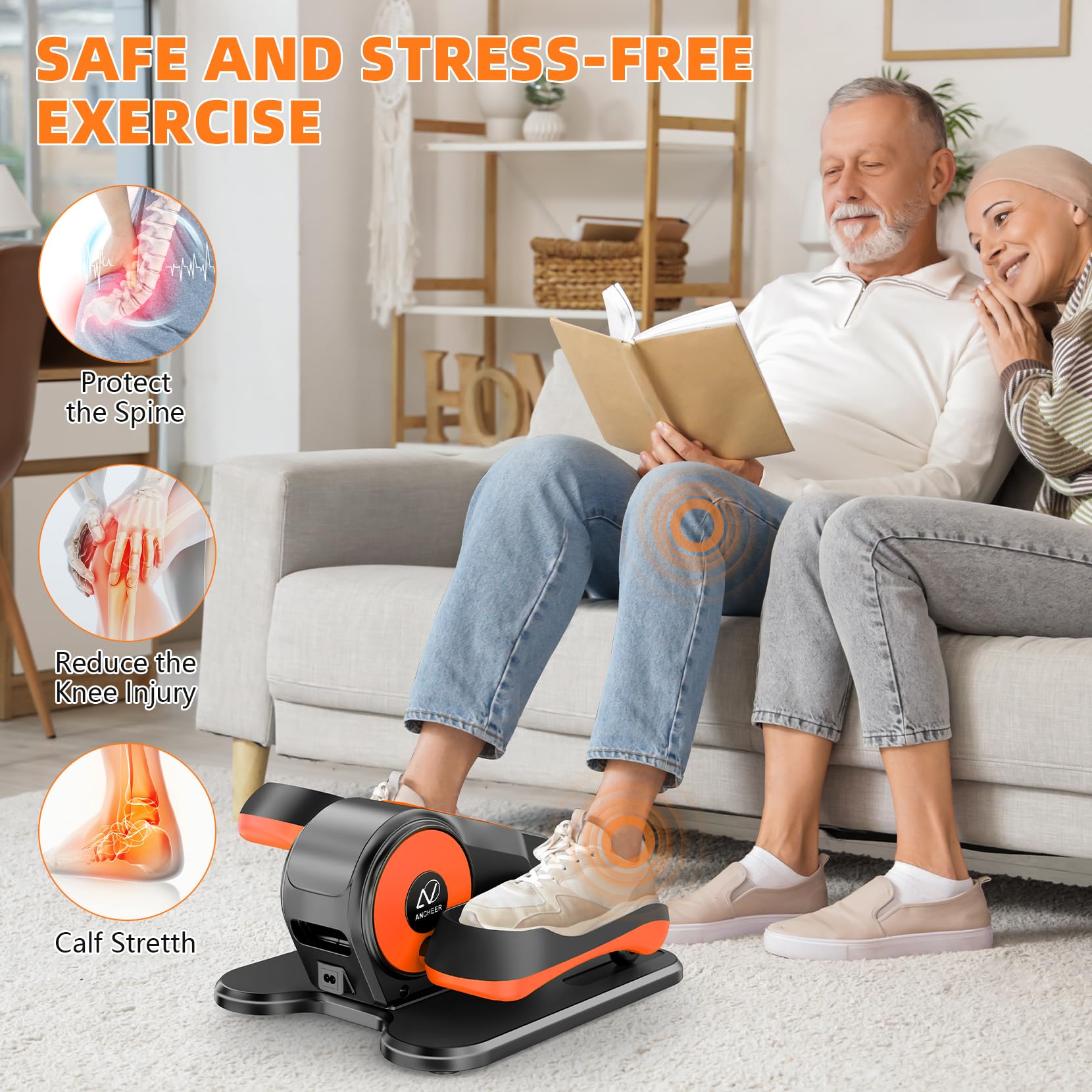 ANCHEER Under Desk Elliptical Machine - 12-Speed Adjustable Quiet Portable Leg Exerciser for Seniors & Office Workers with Remote Control | Home & Office Fitness Equipment for Low-Impact Workouts