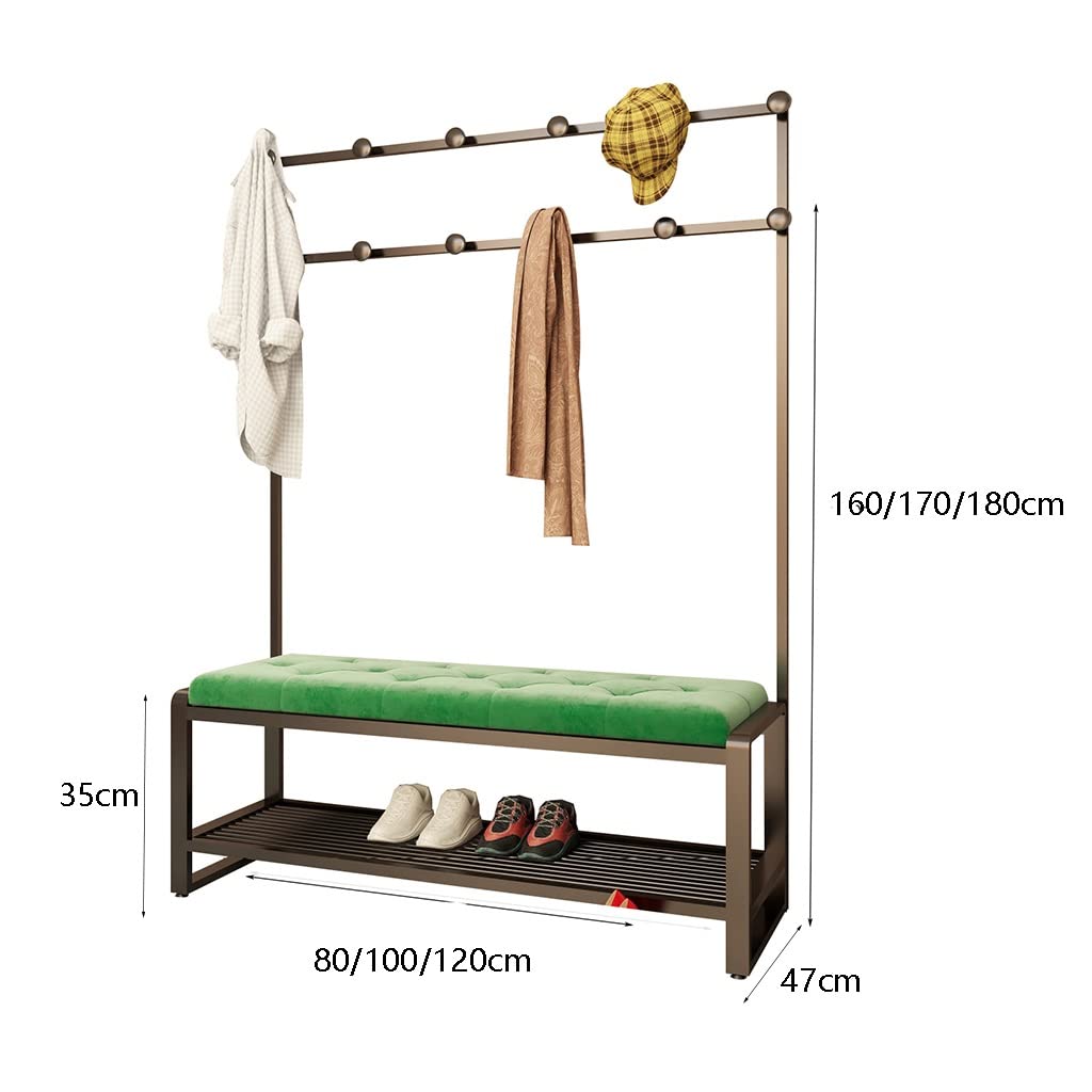 3-in-1 Hall Tree Coat Rack with Shoe Bench & Storage Shelf - Heavy Duty MDF Entryway Organizer with Hooks & Stable Metal Frame - Perfect for Hallway, Bedroom, Dorm, Mudroom & Entry Organization (Black Green, 100x47x160cm)
