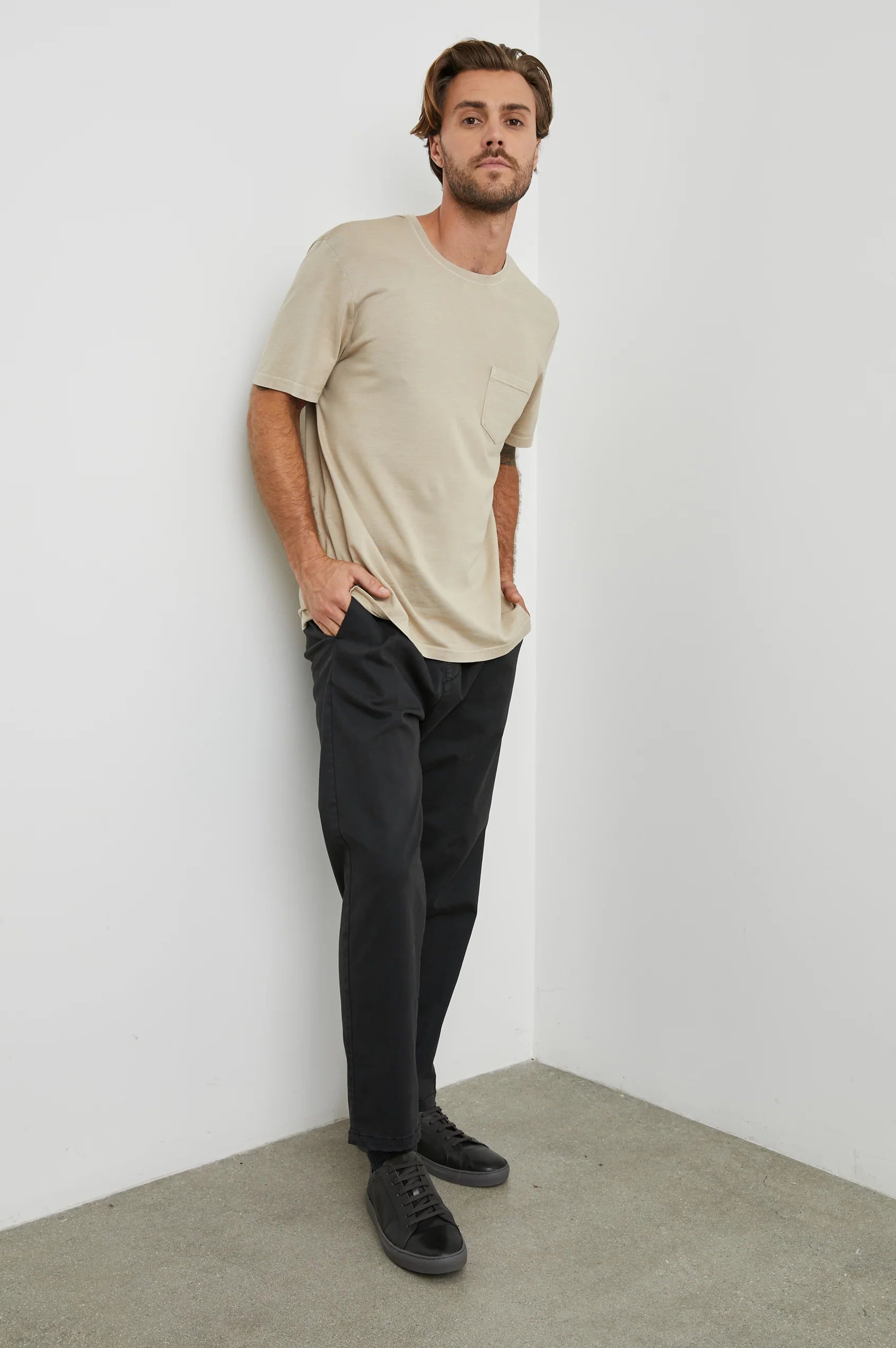 Johnny Pocket T-Shirt for Men | Soft Cotton Crewneck Tee in Desert Sand | Casual Wear & Layering Essential
