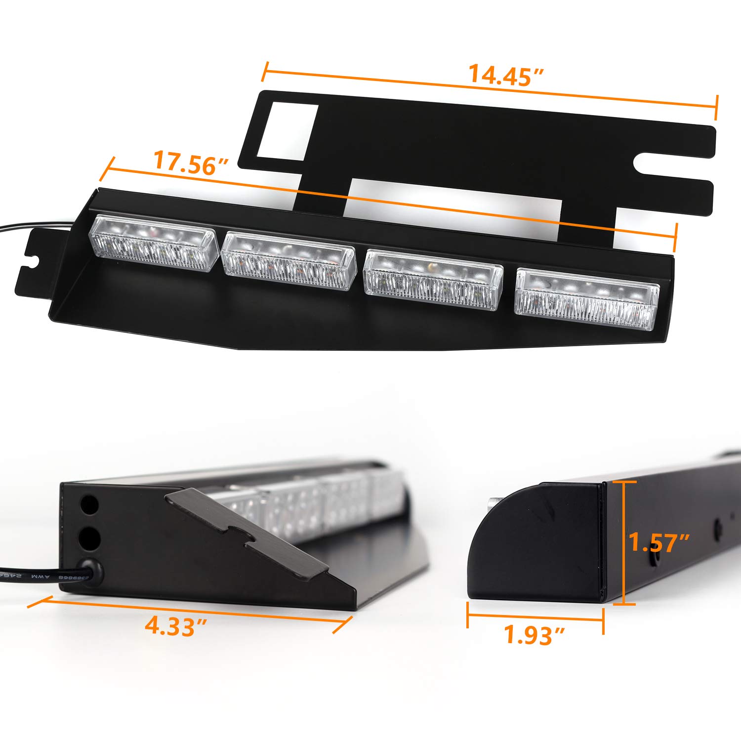 ASPL 32 LED Emergency Strobe Light Bar - 26 Flash Patterns, Windshield Visor Mount with Extendable Bracket for Trucks, Police Cars & Emergency Vehicles - White Warning Beacon for Roadside Safety & Hazard Alerts