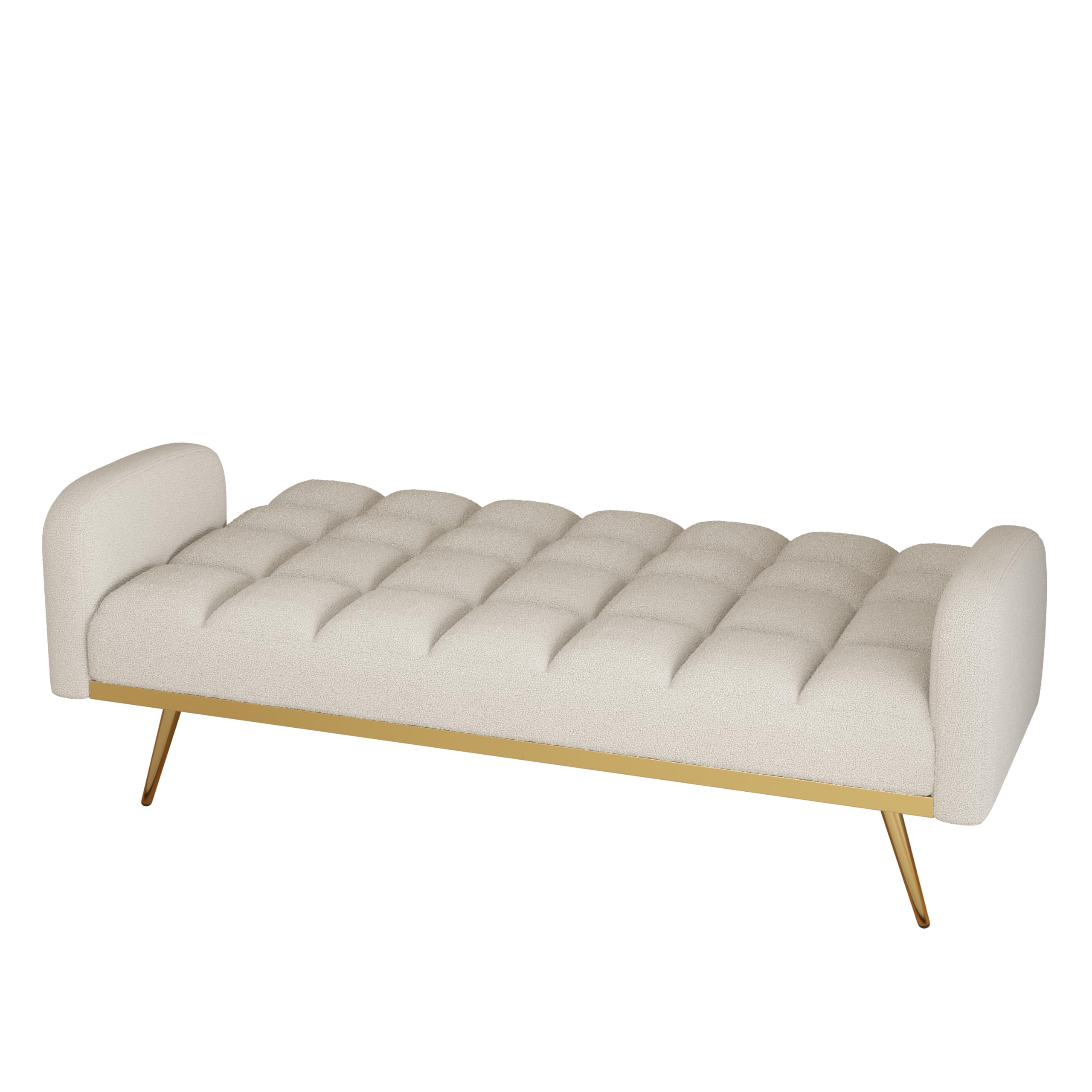 Verfur Teddy Fleece Sleeper Futon Couch with Golden Metal Legs & Adjustable Backrest - Convertible Loveseat Sofa Bed for Living Room, Bedroom & Small Spaces - Cozy Daybed, Foldable Sofa Couch for Napping, Guest Sleeping & Relaxing