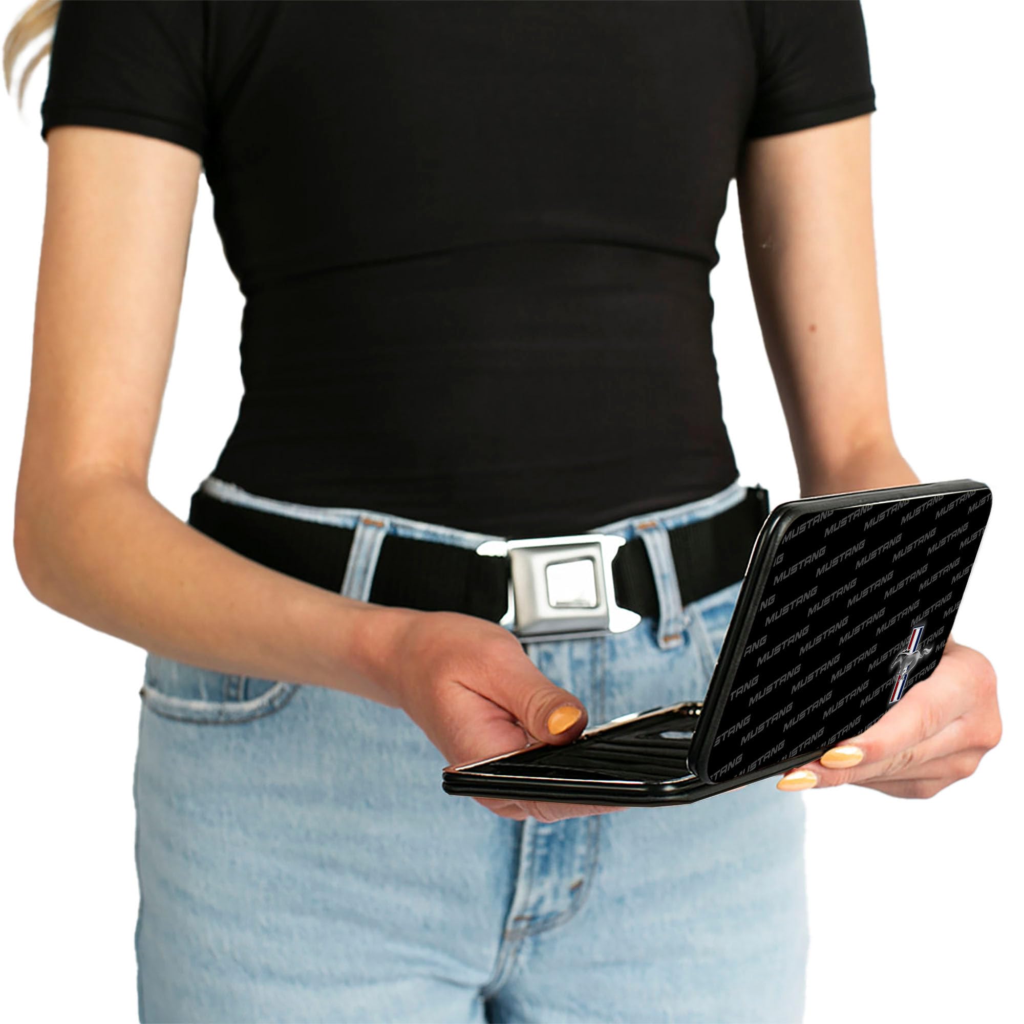 Buckle-Down Women's Hinge Wallet - Mustang Print | Slim Bifold Leather Wallet with RFID Protection | Perfect for Everyday Use, Travel & Gift Giving