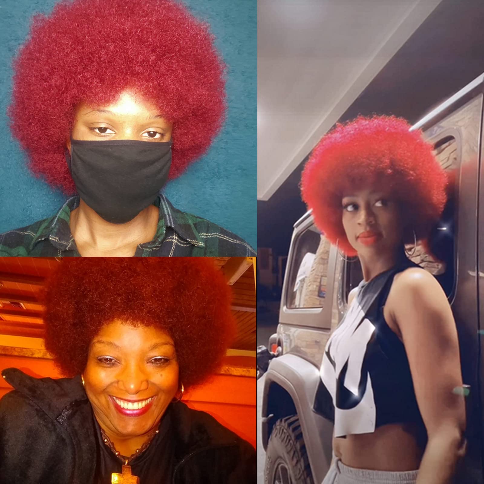 Wine Red Afro Wig for Black Women - Big, Bouncy & Soft Natural Looking Short Kinky Curly Synthetic Hair | Perfect for Cosplay, Halloween, Parties & Everyday Wear