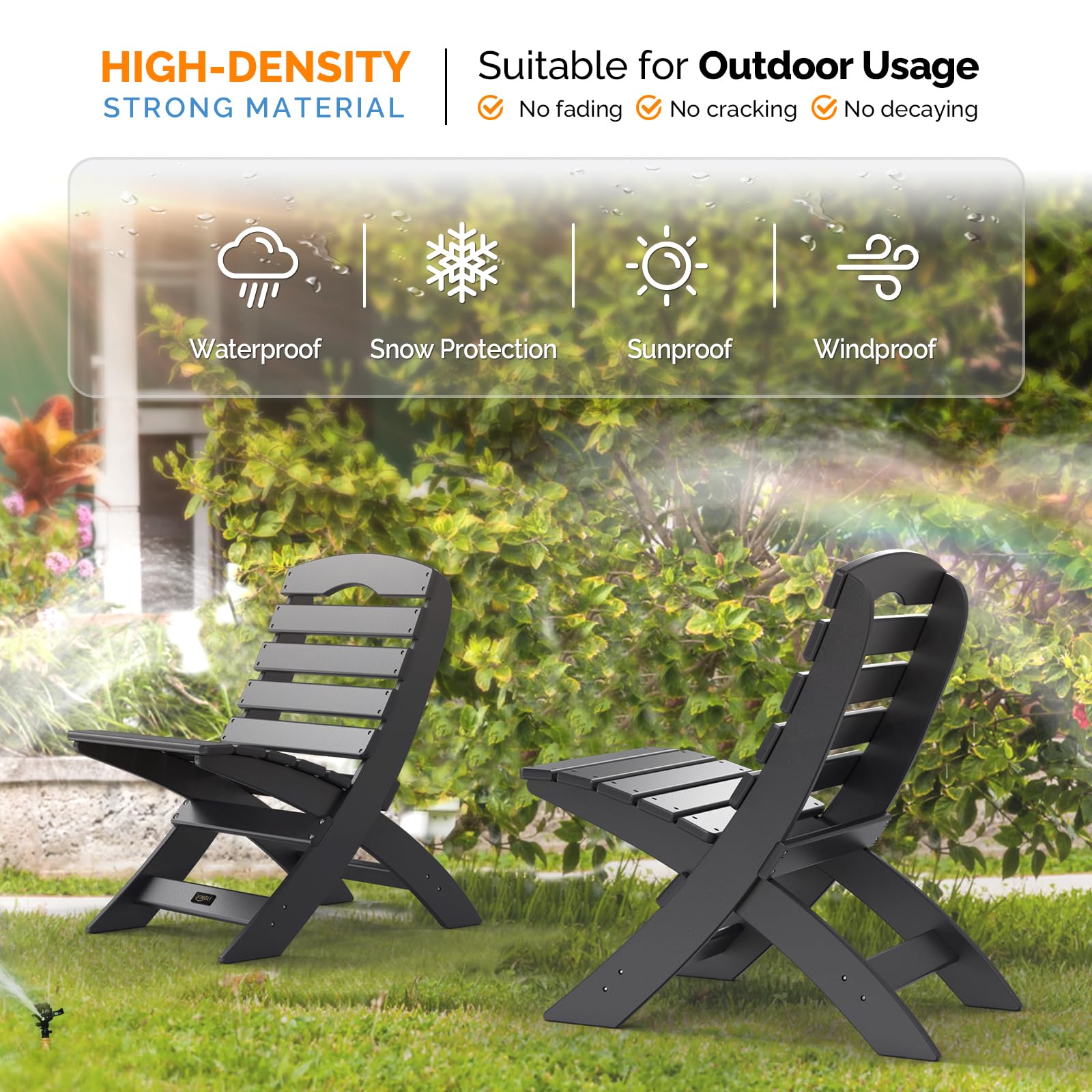 VINGLI 4-Pack Folding Plastic Adirondack Chairs - 350LB Capacity All-Weather Outdoor Furniture for Patio, Poolside, Porch, Beach & Camping - Heavy Duty Black Lawn Chairs Perfect for Backyard Relaxation & Fire Pit Gatherings