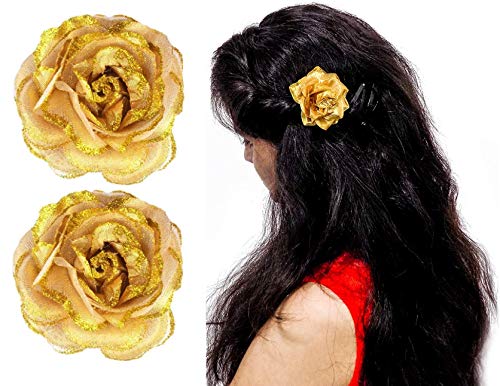 Leysin 2PCS Flower Hair Clips for Women Girls - Golden for Weddings & Parties