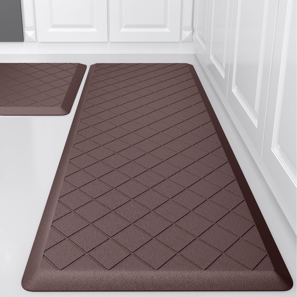Premium Anti-Fatigue Kitchen Floor Mats (2-Pack) - Non-Slip Cushioned Rug for Standing Comfort in Home, Office, Sink & Laundry Areas - Heavy Duty Ergonomic Foam Mat - Brown
