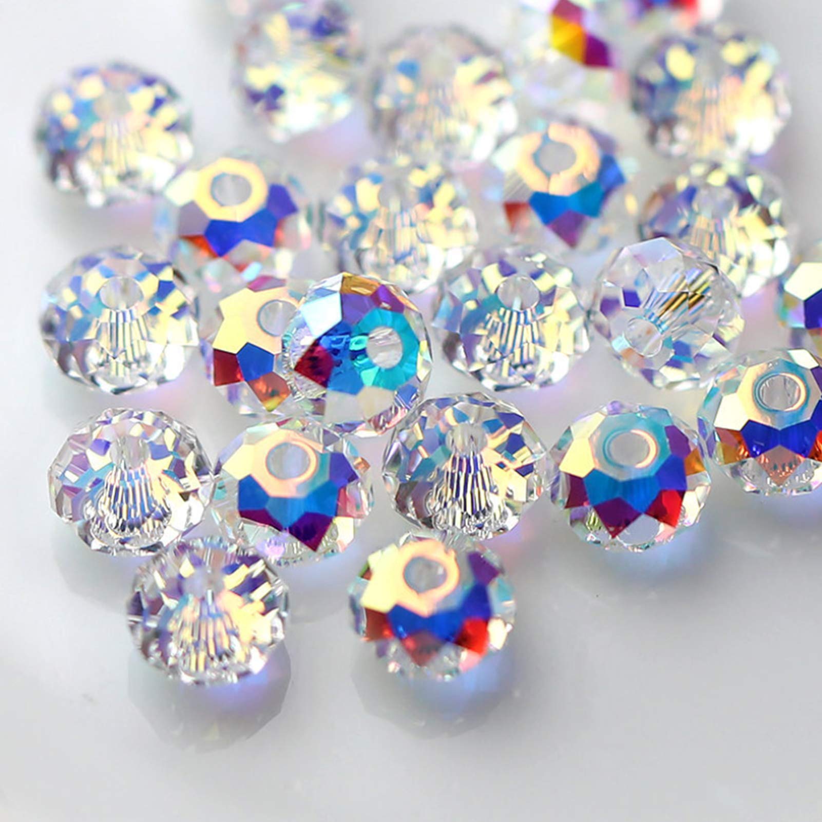 FAMLEAF 265Pcs 8mm Crystal Glass Beads - Faceted Rondelle & Briolette Beads for Jewelry Making, DIY Bracelets, Necklaces & Christmas Crafts (Crystal AB) | Perfect for Handmade Gifts, Party Decor & Fashion Accessories