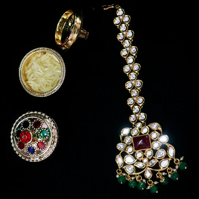 Elegant Gold Plated Royal Kundan Maang Tikka Hair Jewelry (D83) - Perfect for Weddings, Parties & Indian Traditional Events